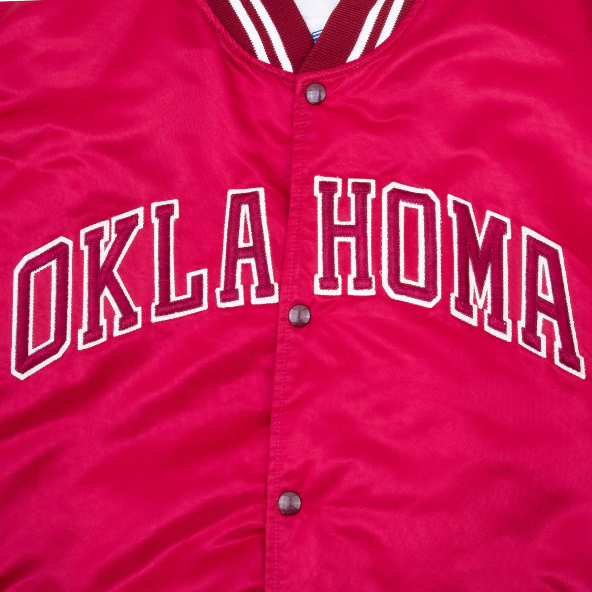 Vintage Oklahoma Red Satin Bomber Starter Jacket 1980S Size 2XL Made In Usa