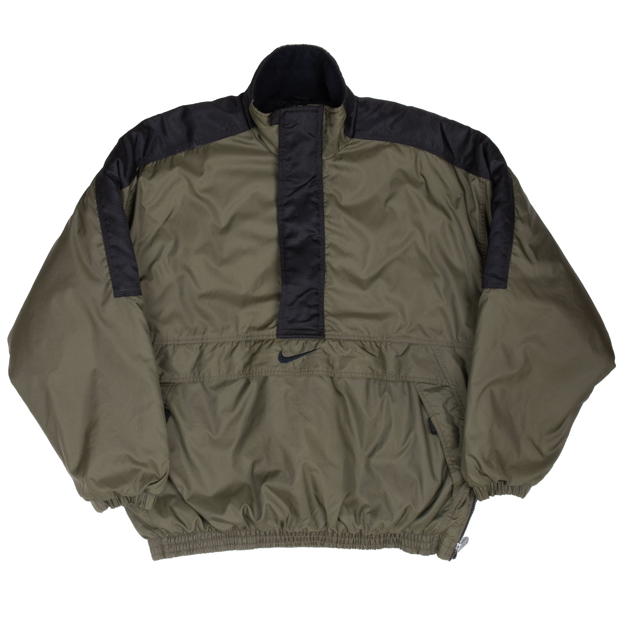 Vintage Nike Big Swoosh Green Heavy Windbreaker Pullover Jacket 1990S Size Large