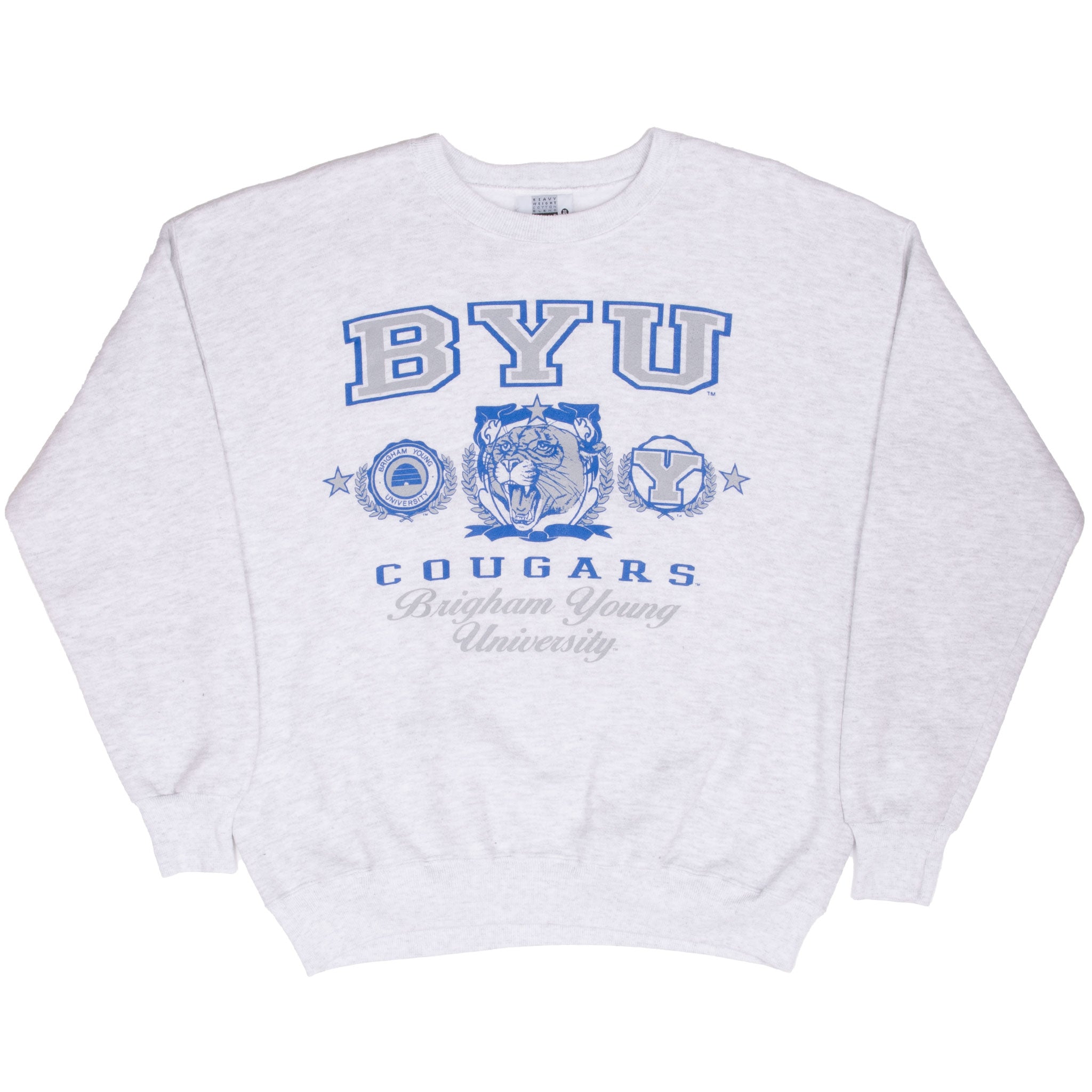 Vintage Byu Brigham Young Cougars 1990S Grey Sweatshirt Size XL Made In Usa
