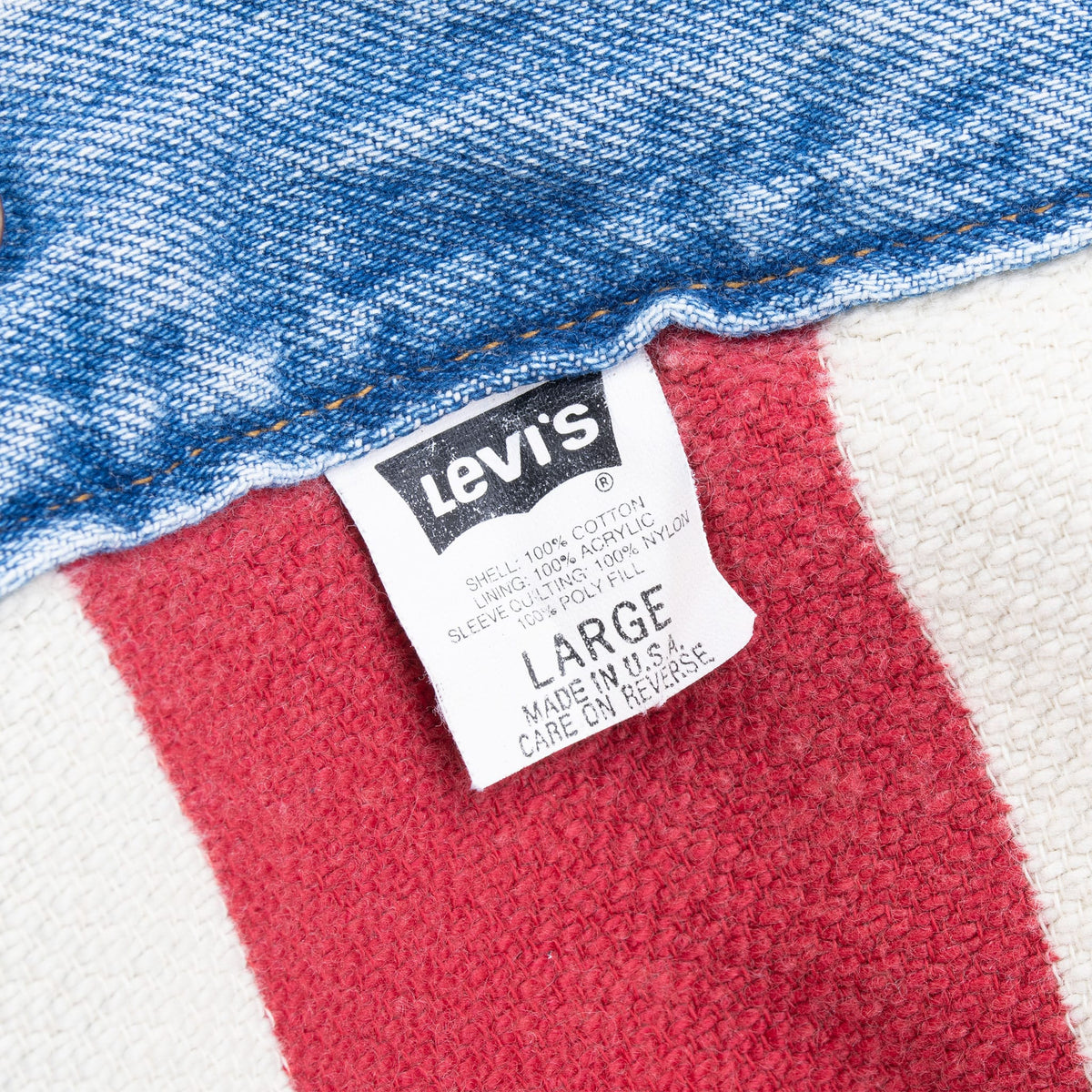 Vintage Levis Trucker Reversible Denim Jacket 4 Pockets Rainbow Lined Medium Wash Clean 1980s Size Large Made In USA