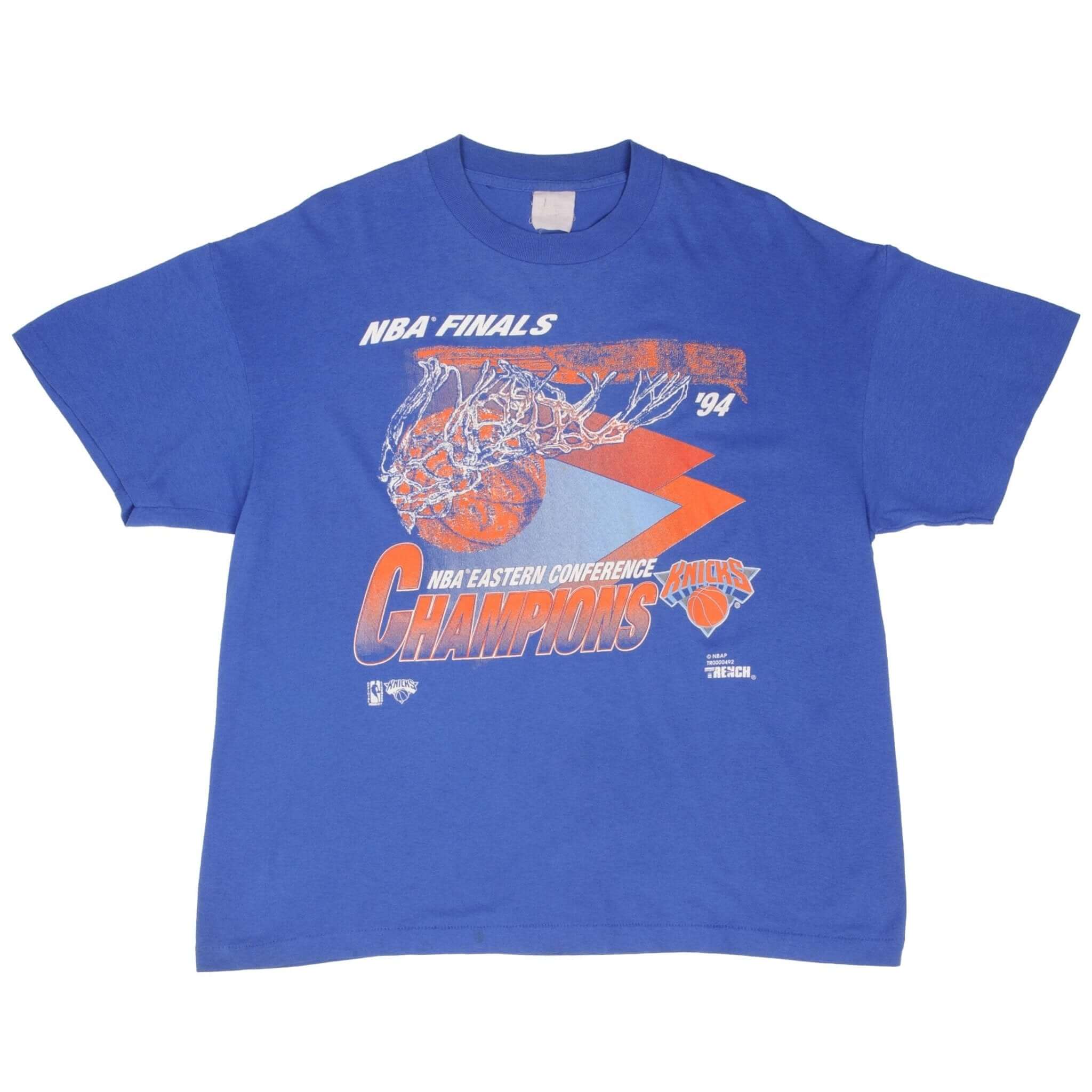 Vintage Blue NBA New York Eastern Conference Champions 1994 Tee Shirt Size XLarge With Single Stitch Sleeves. Made In USA.