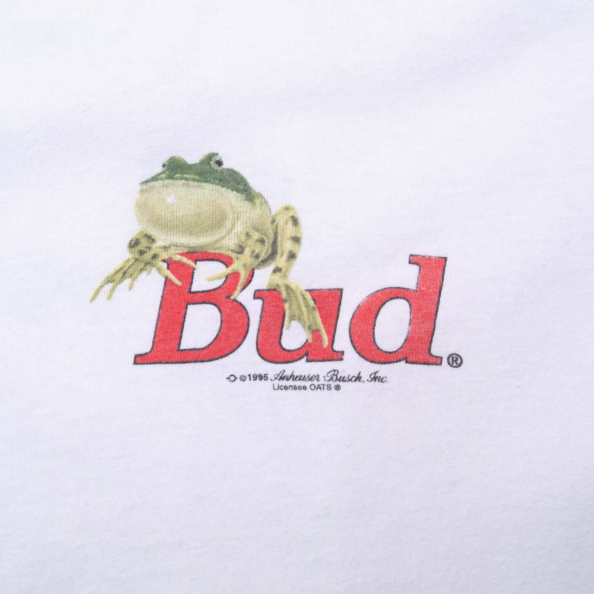 Vintage Bud Budweiser Frog Tee Shirt 1995 Size XL Made In Usa With Single Stitch Sleeves