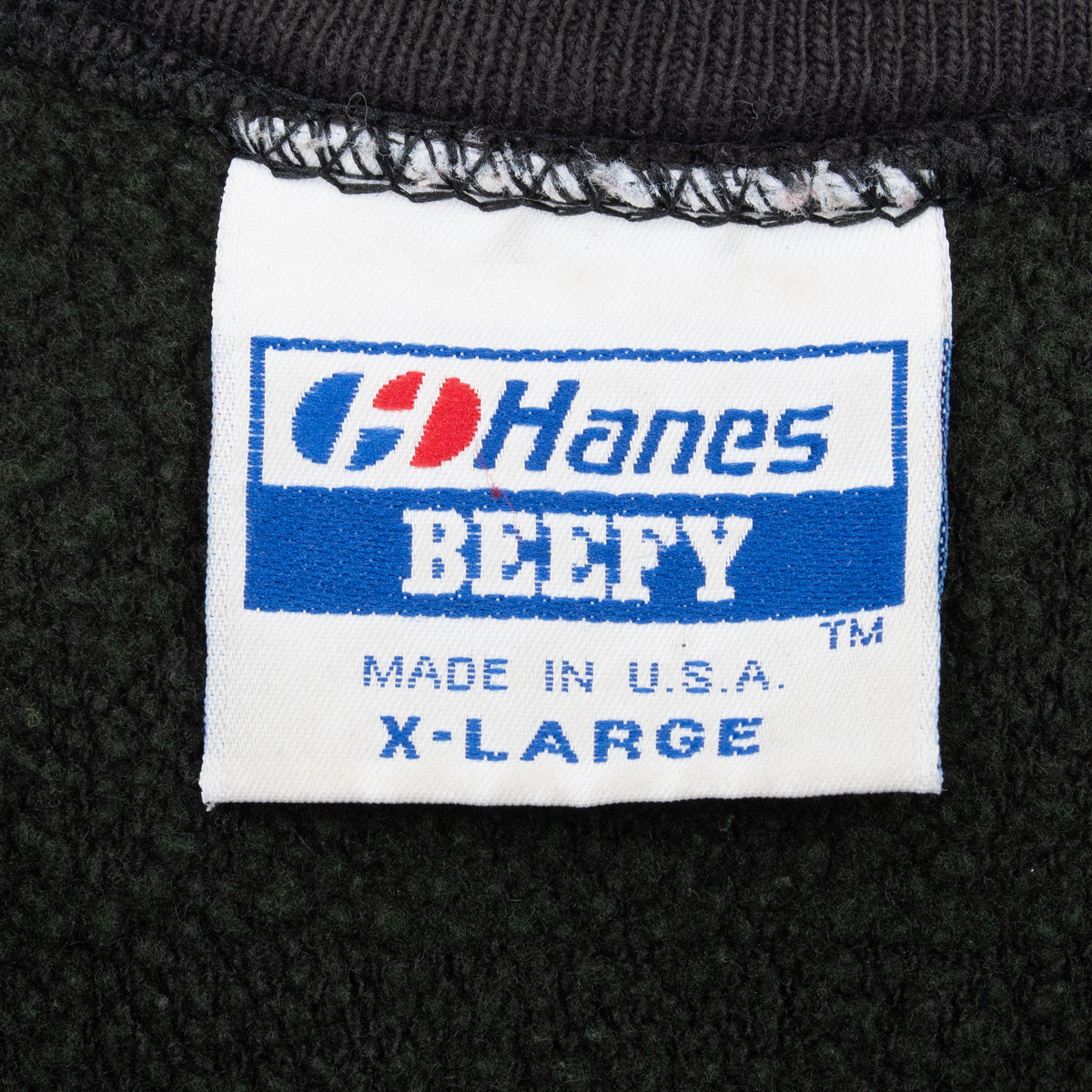 Hanes Beefy neck label marked Made in U.S.A. and X-Large