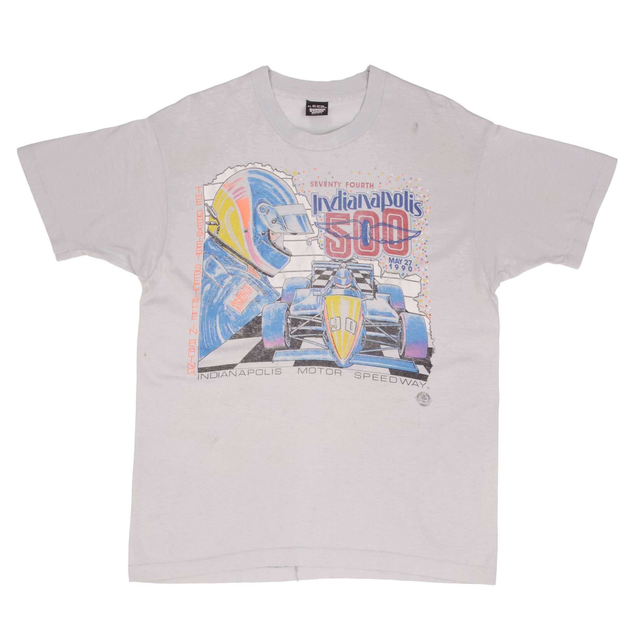 Vintage Indy Car Racing Indianapolis 500 1990 Tee Shirt Size Large Made In USA With Single Stitch Sleeves