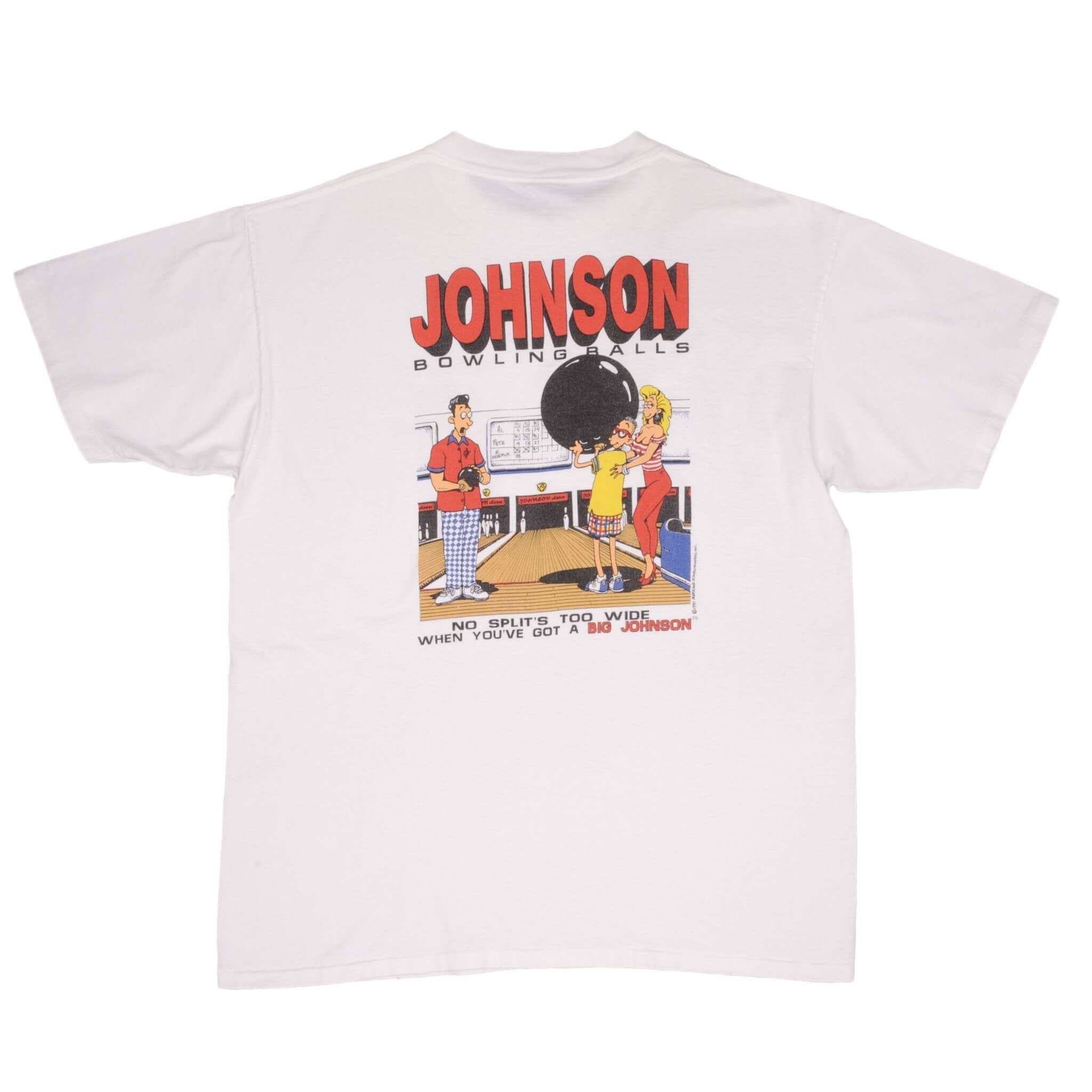 Vintage Johnson Bowling Balls 1991 Tee Shirt Size XL Made In Usa With Single Stitch Sleeves