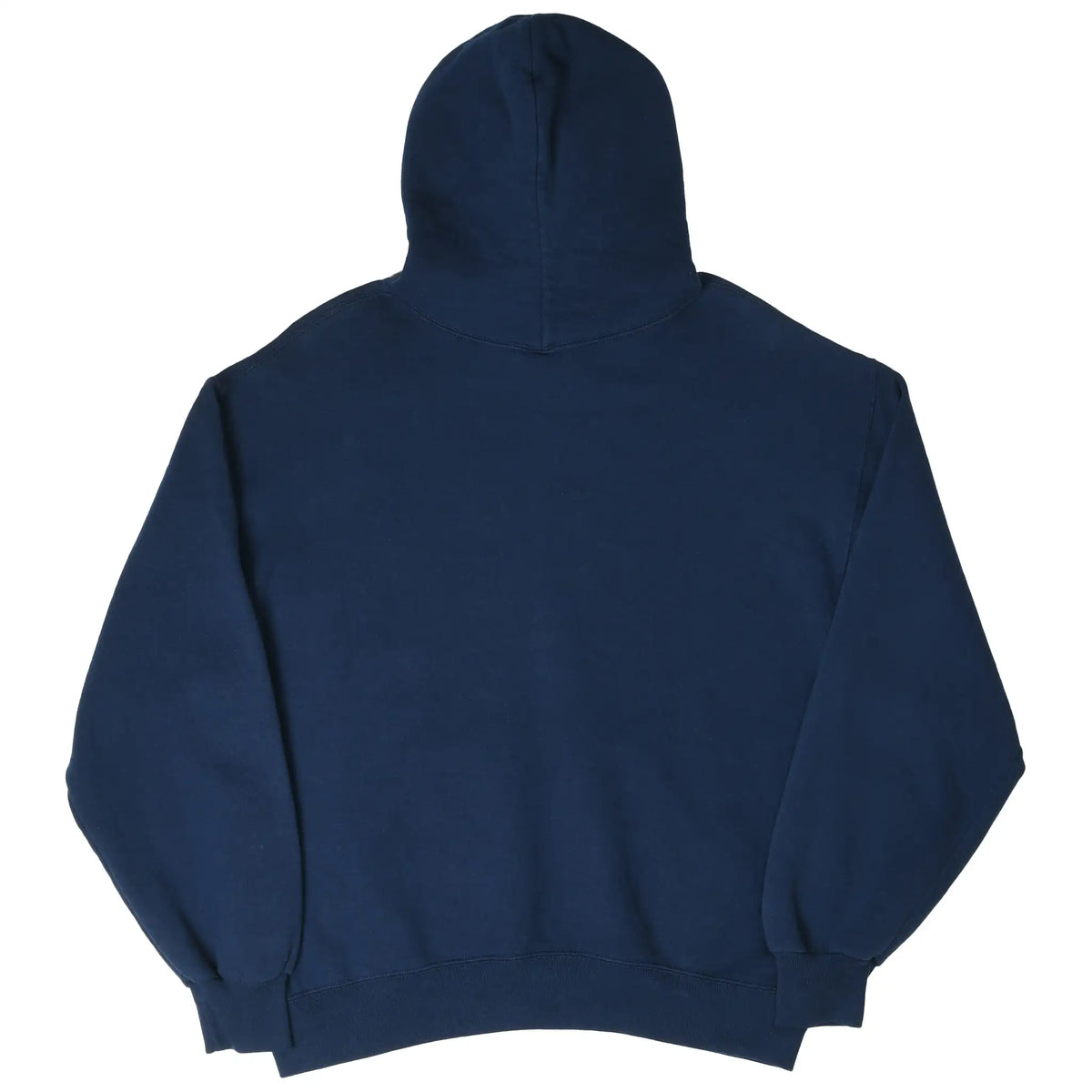 Back view of navy blue Russell Athletic blank pullover hoodie
