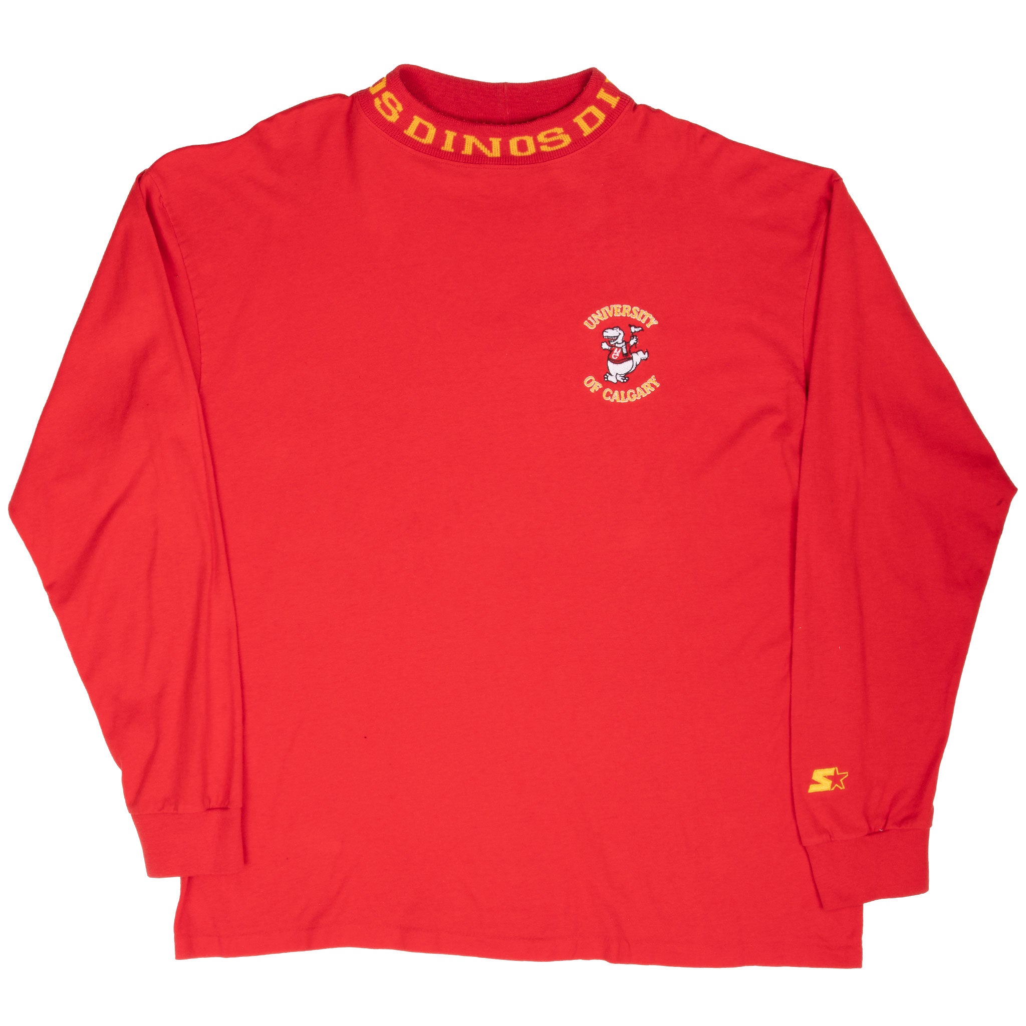 Vintage University Of Calgary Dinos Long Sleeve Turtle Neck Tee Shirt 1990S Size XL With Single Stitch