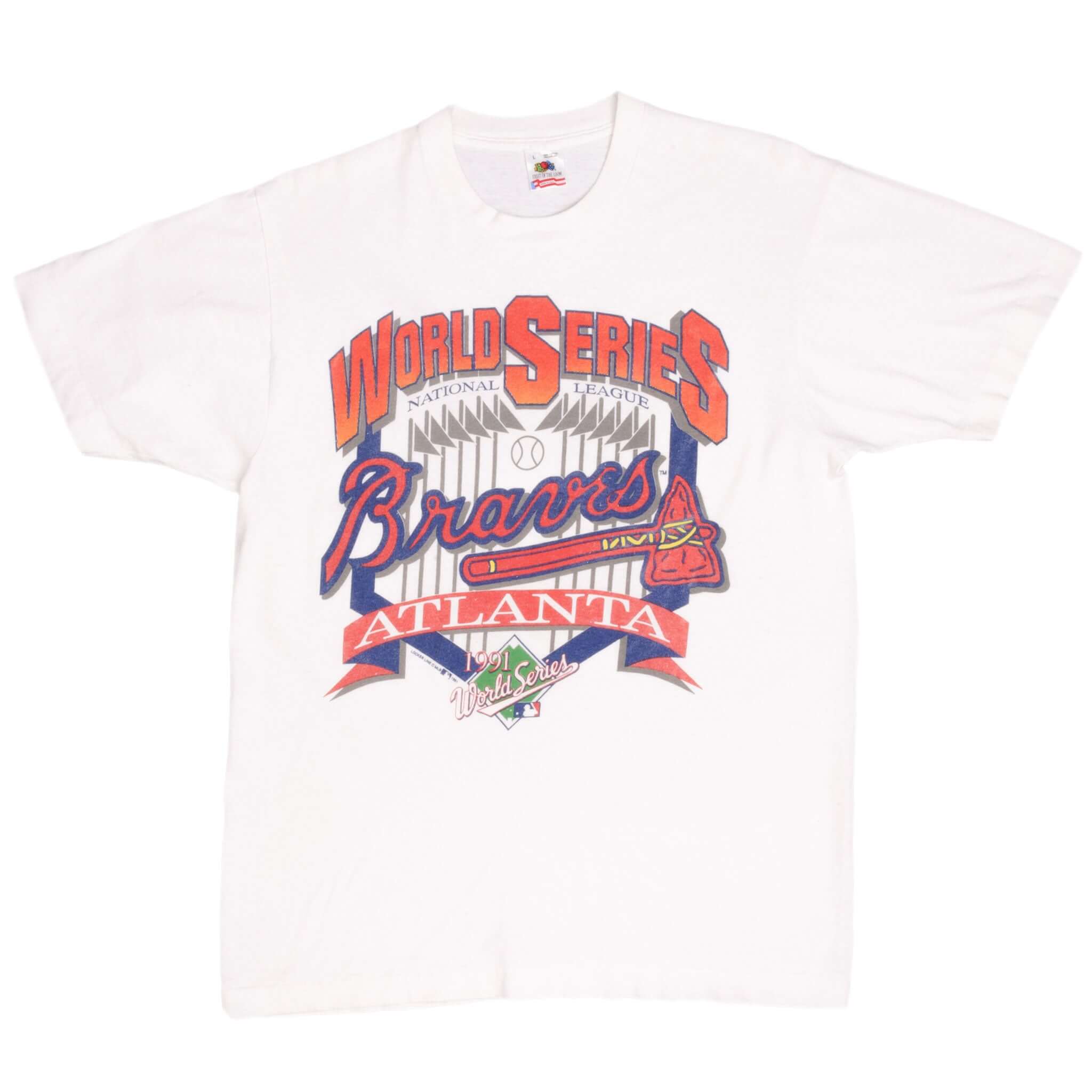 Vintage MLB Atlanta Braves World Champions 1991 Tee Shirt Size Large With Single Stitch Sleeves