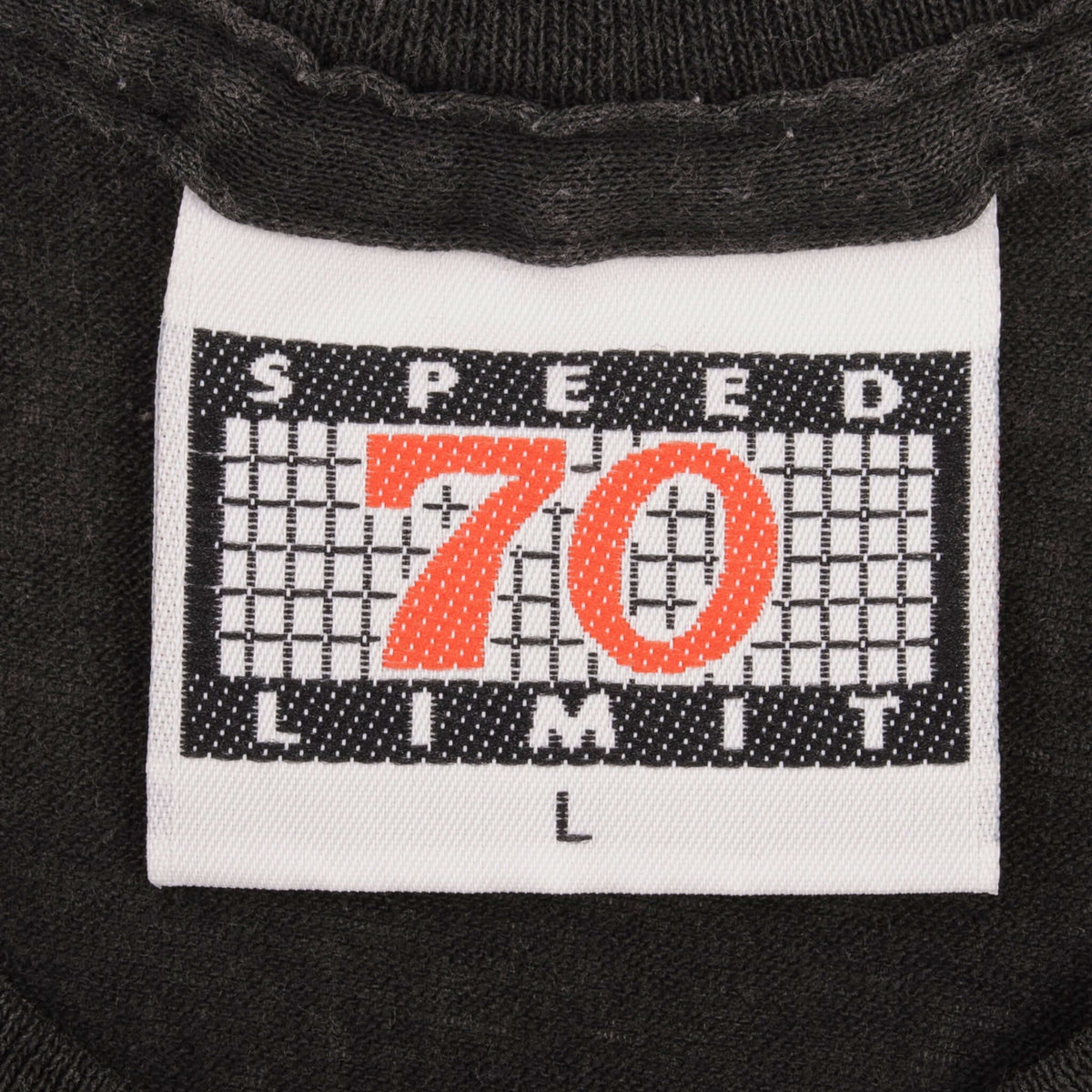Close-up of Speed Limit 70 neck label