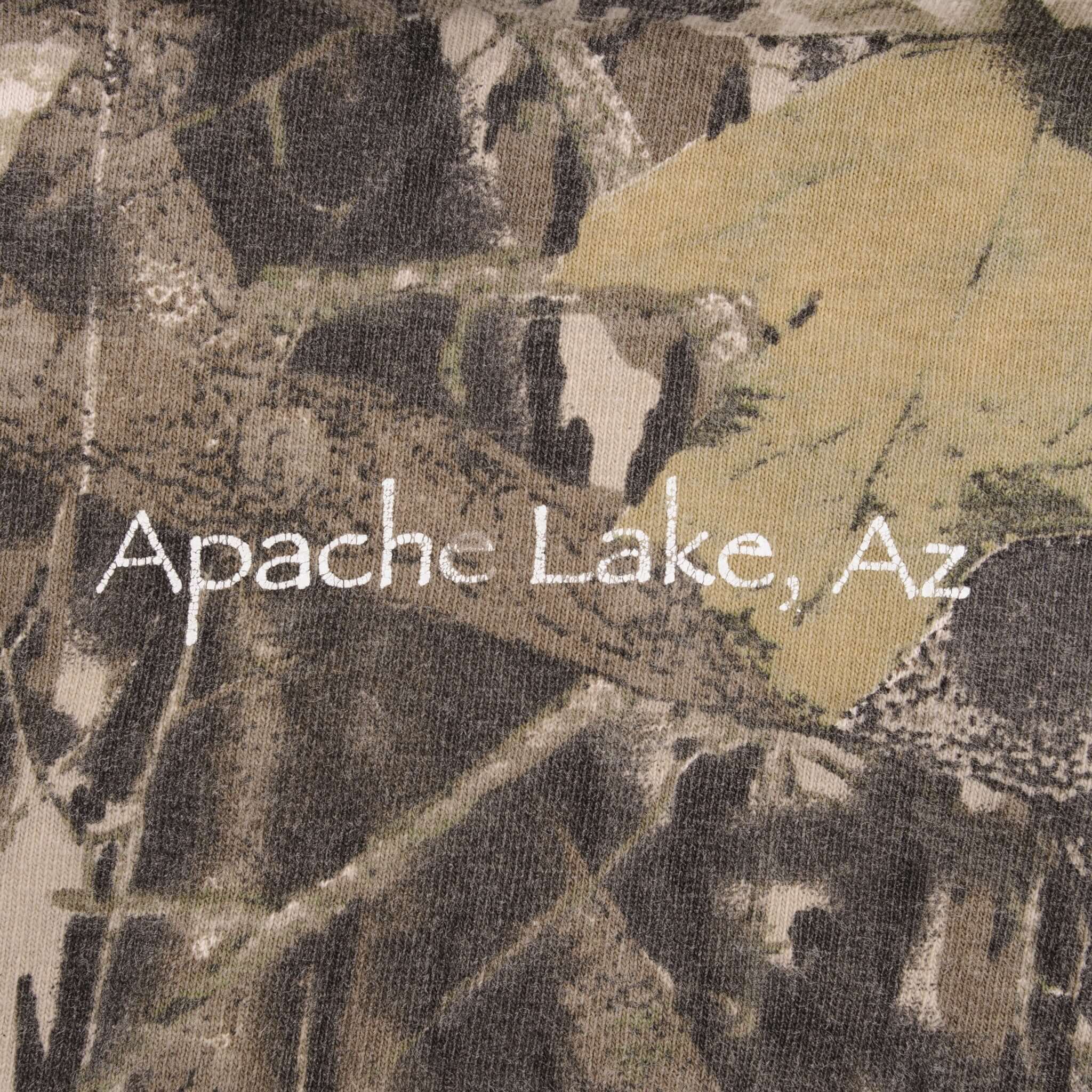 Vintage Hunting Mossy Oak Break Up Camo Eagle Print Apache Lake Arizona Tee Shirt Size Large Made In USA