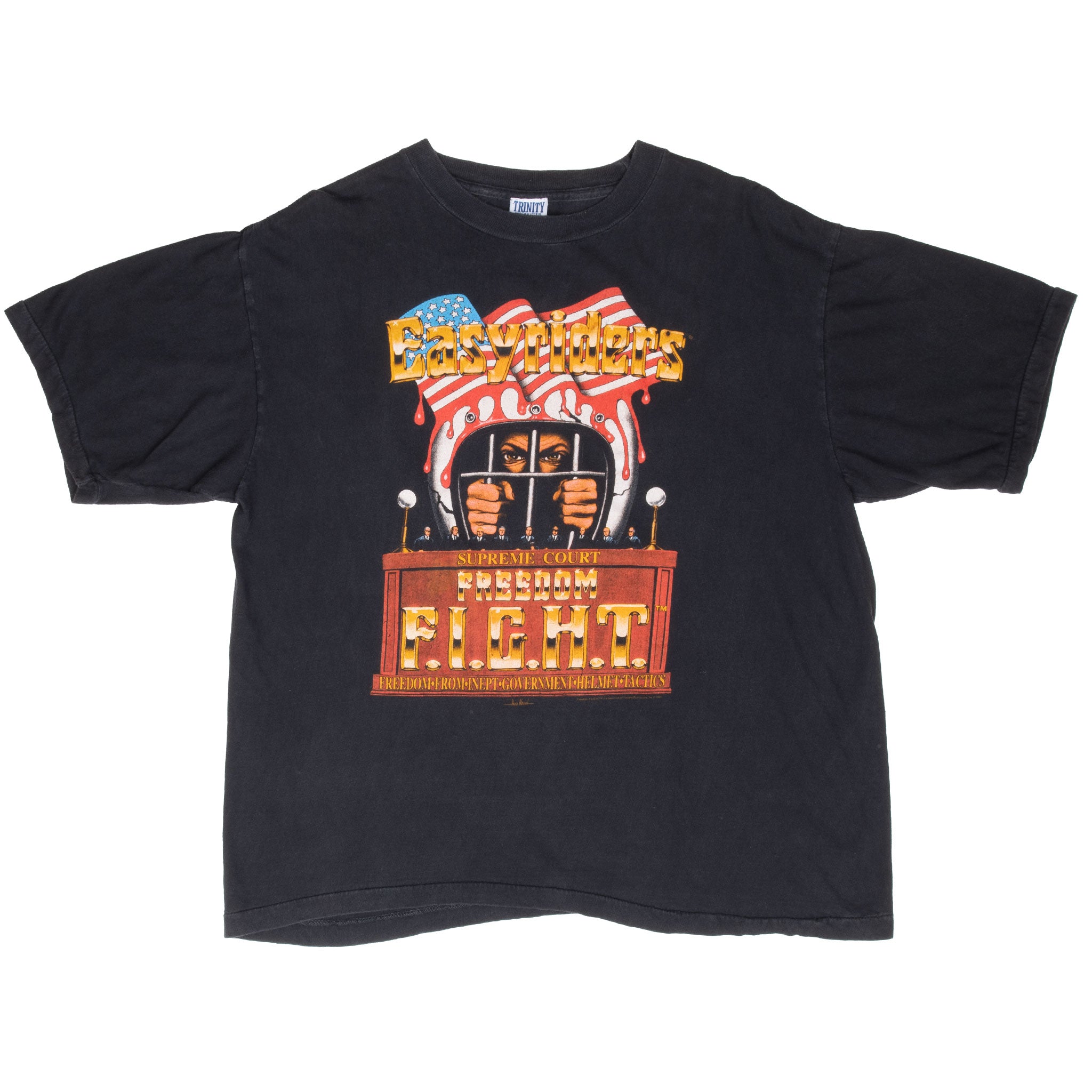 Vintage Easy Riders Freedom Fight 1991 Biker Tee Shirt Size Xl Made In Usa With Single Stitch Sleeves