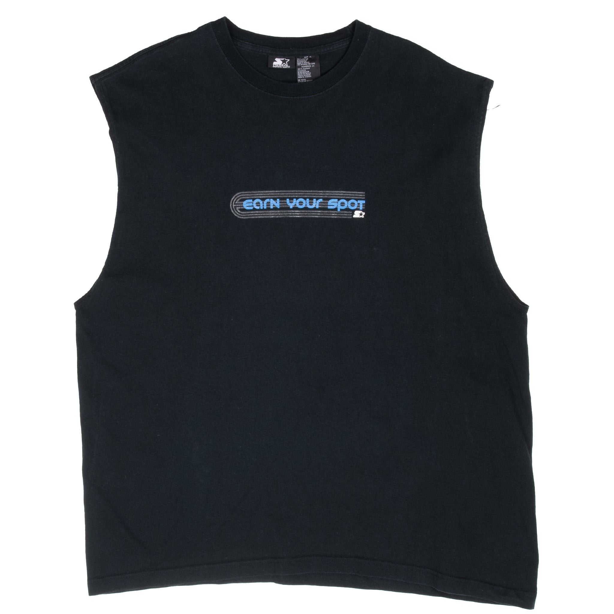 Vintage Starter Athletic Earn Your Sport Blue Tank Top Tee Shirt 1990S Size XL