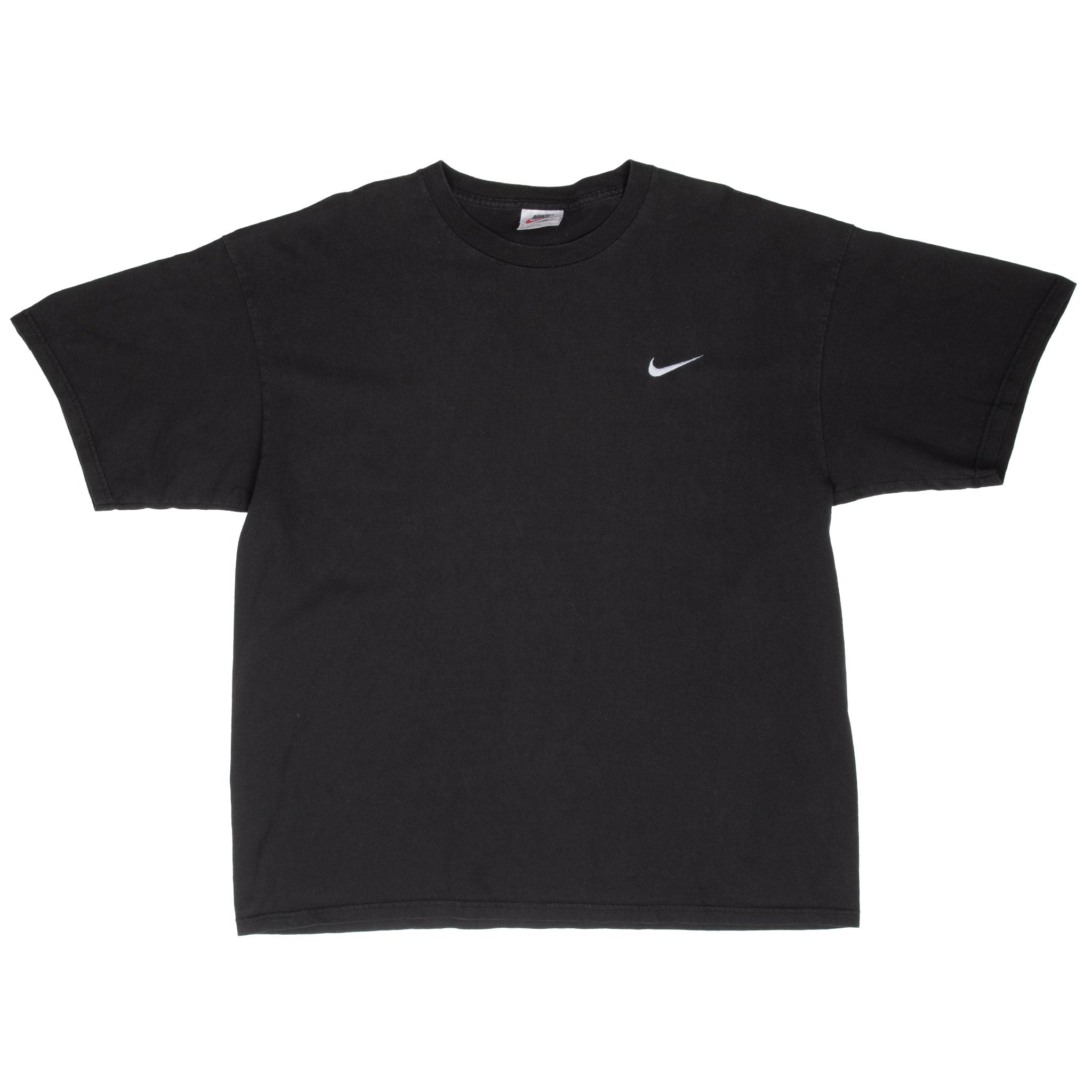 VINTAGE NIKE CLASSIC SWOOSH BLACK TEE SHIRT LATE 1990S MEDIUM MADE IN USA