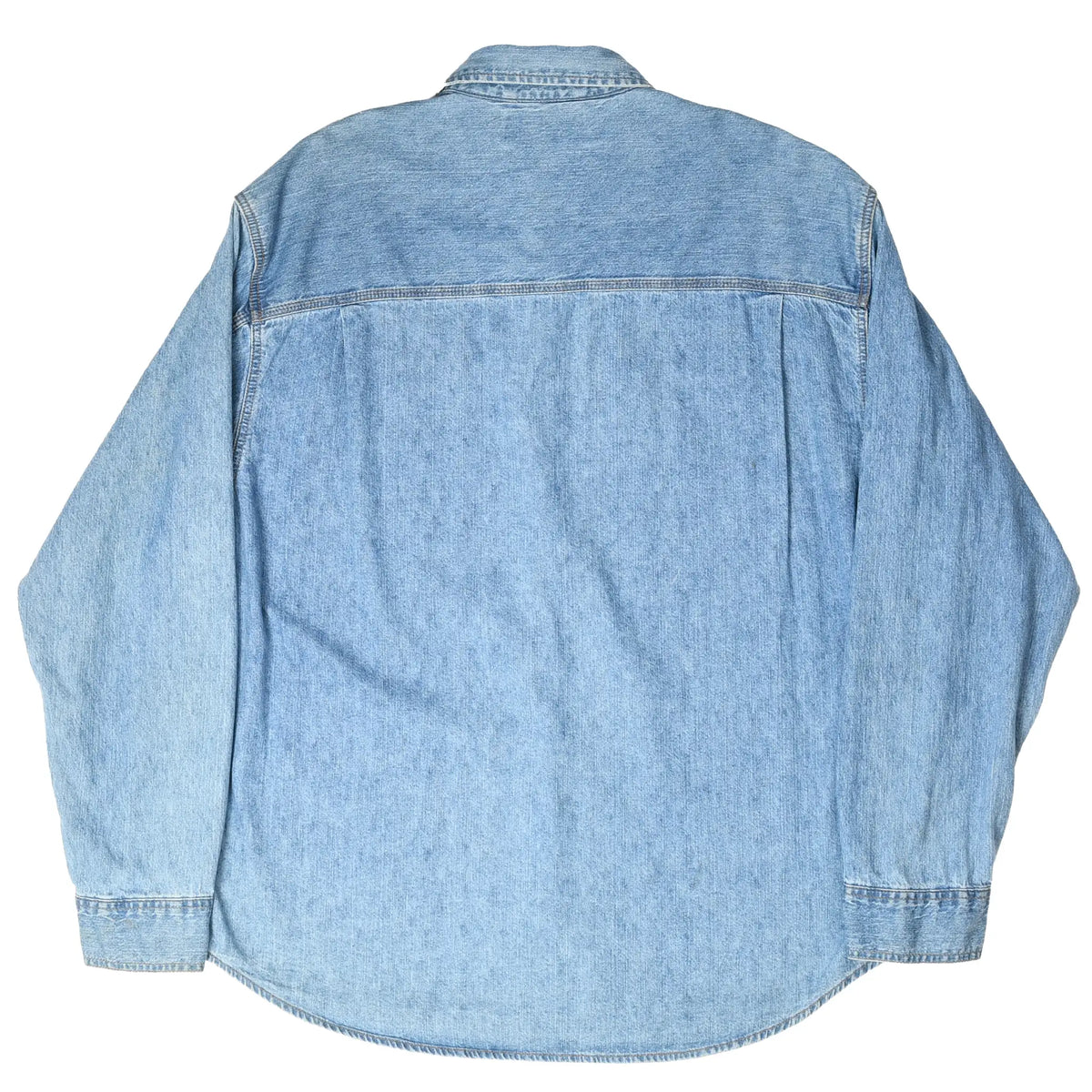Back of Levi Strauss Signature blue denim long-sleeve shirt with shoulder yoke
