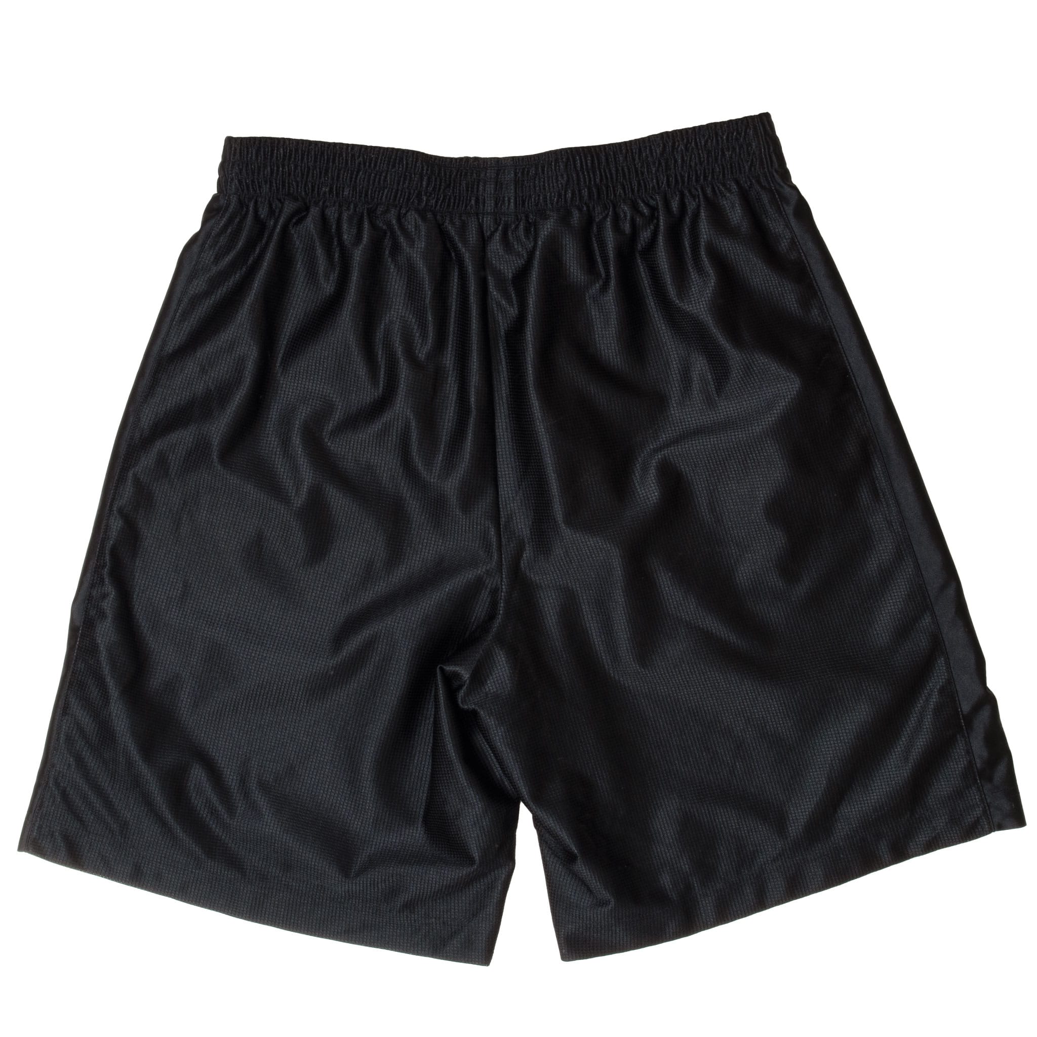 Back of black Nike basketball shorts with elastic waistband and tonal side panels