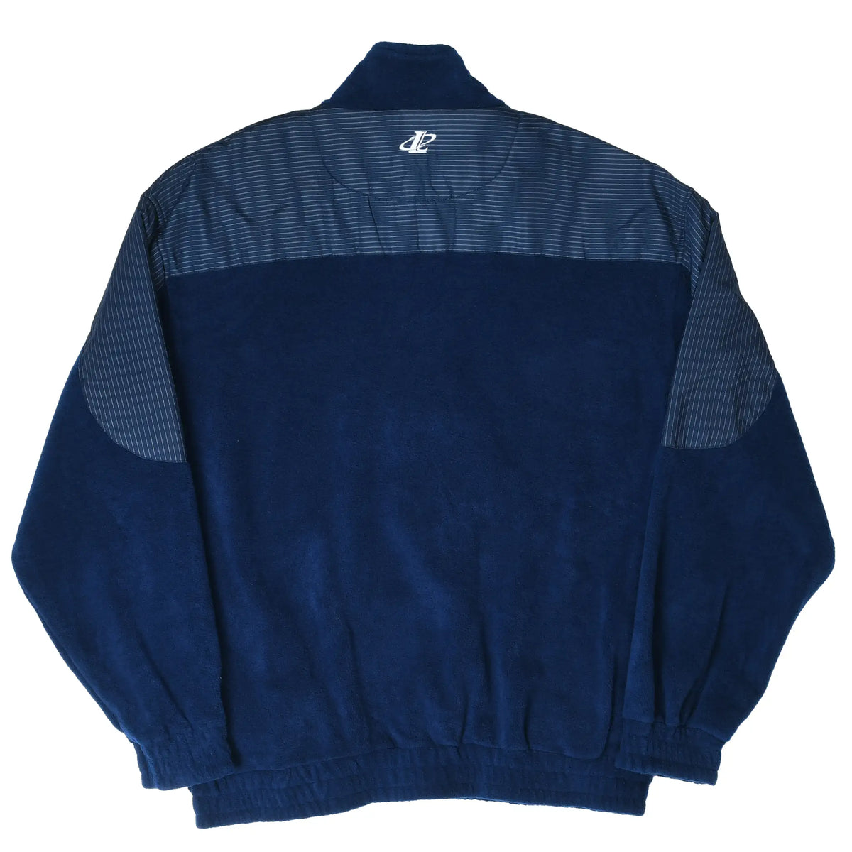 Back of navy St. Louis Blues fleece quarter-zip jacket with striped shoulder panels