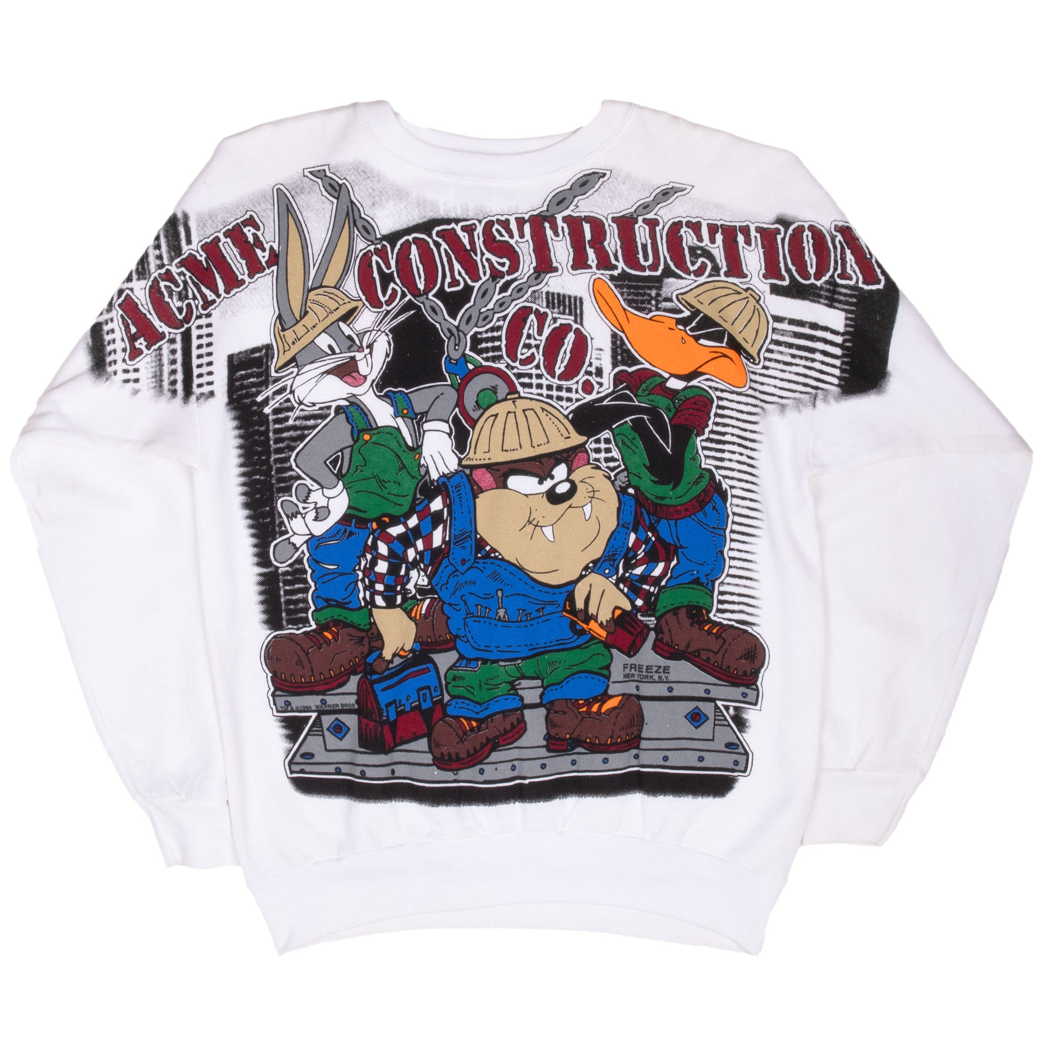 Vintage Looney Tunes Acme Construction Co All Over Print Sweatshirt 1994 Size XL By Freeze NYC