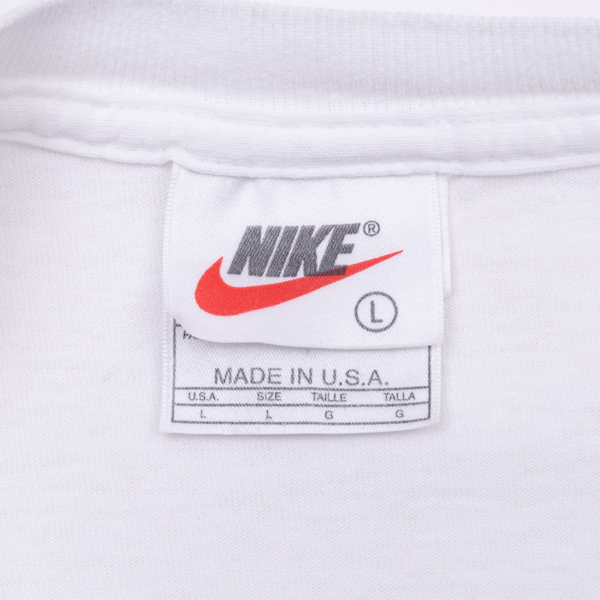 Vintage Nike Big Swoosh 1990S White Tee Shirt Size Large Made In Usa