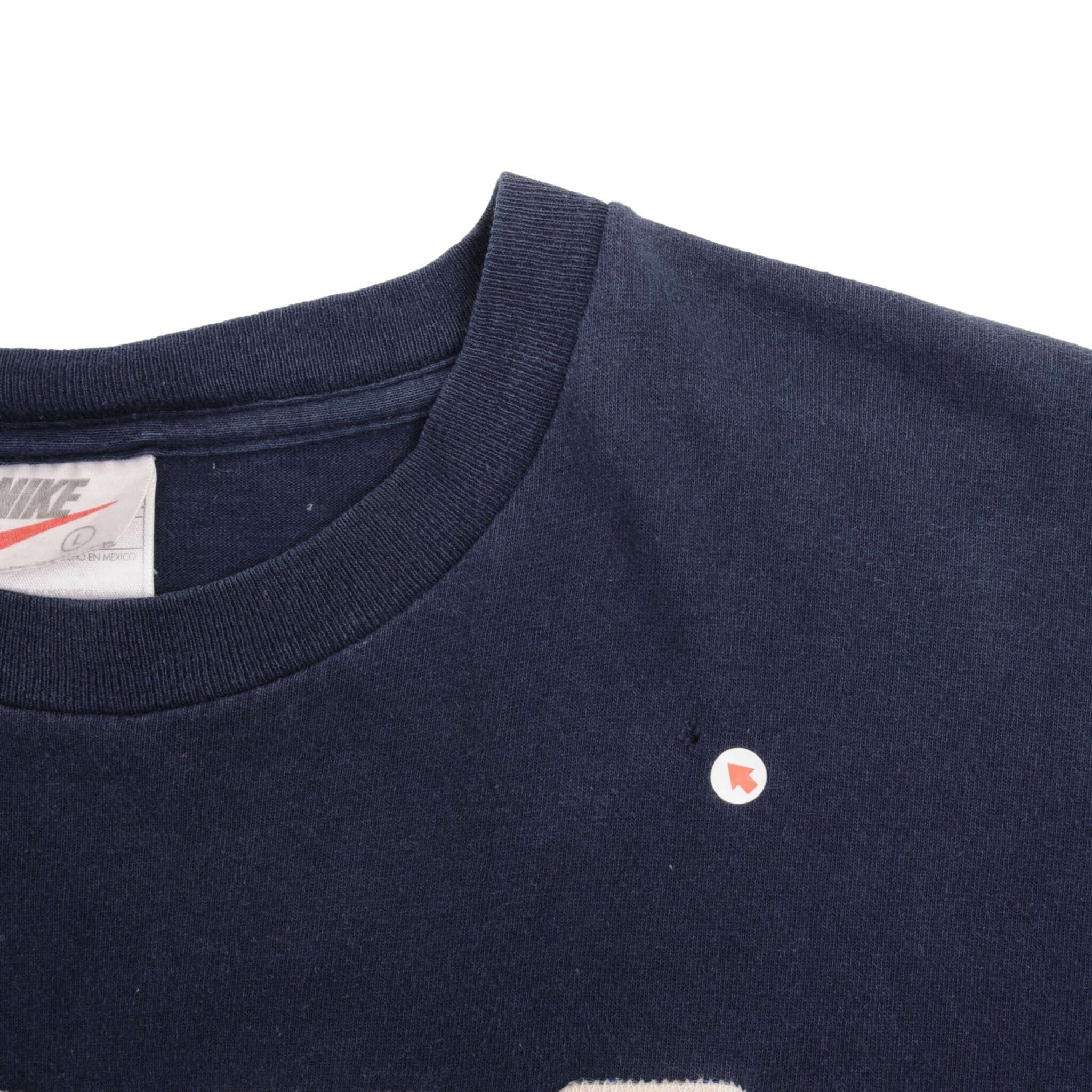 VINTAGE NIKE SPELLOUT EMBROIDERED NAVY BLUE TEE SHIRT 1990S SIZE LARGE