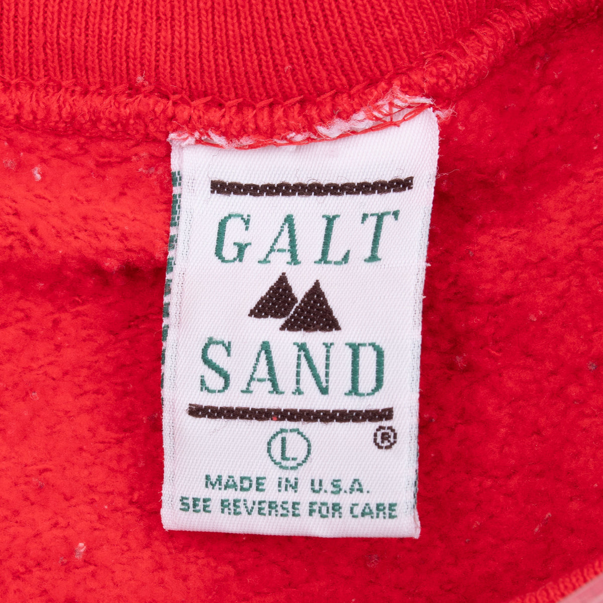 Galt Sand large Made in USA neck tag inside red sweatshirt