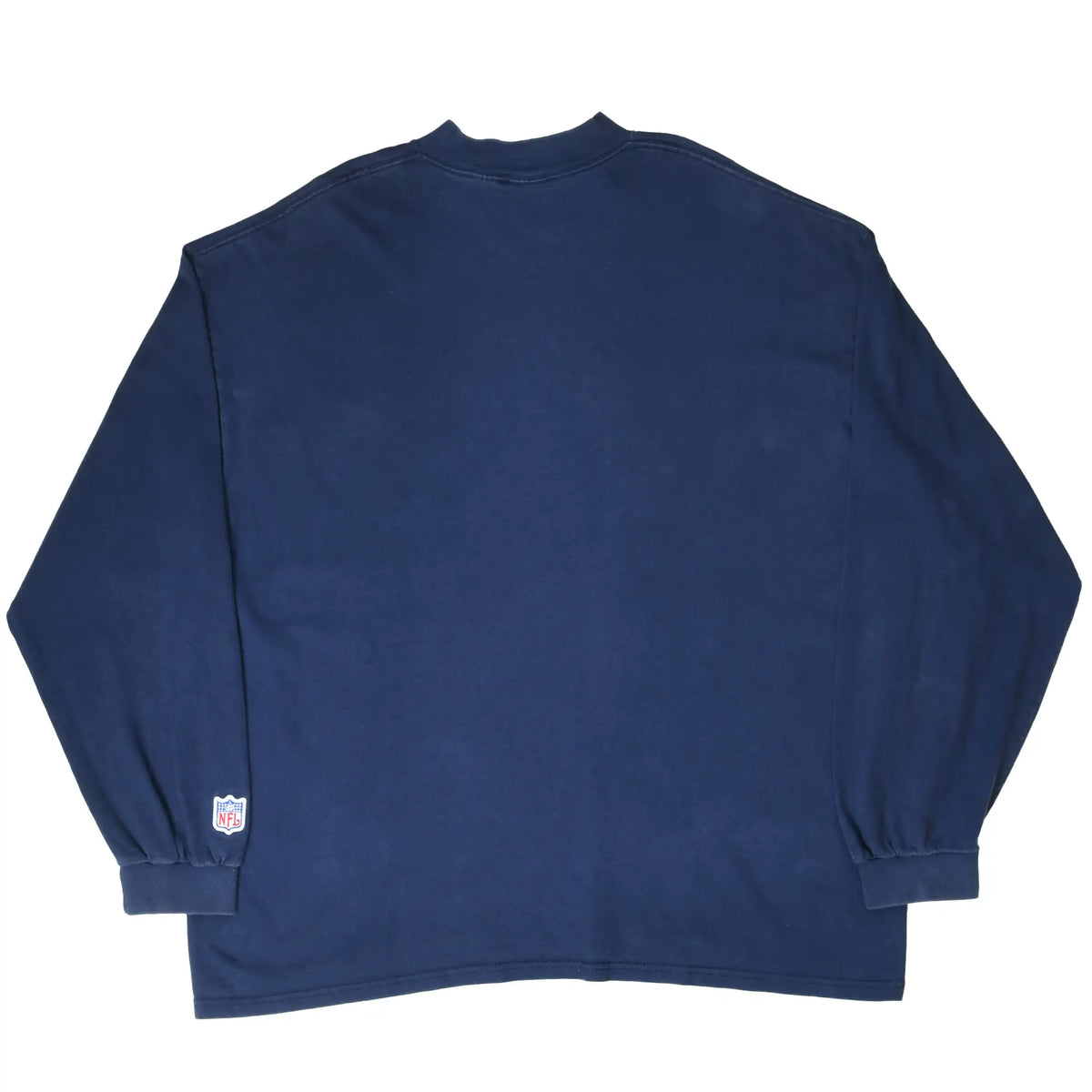 Back of navy Nike Denver Broncos long-sleeve turtleneck shirt with NFL sleeve patch