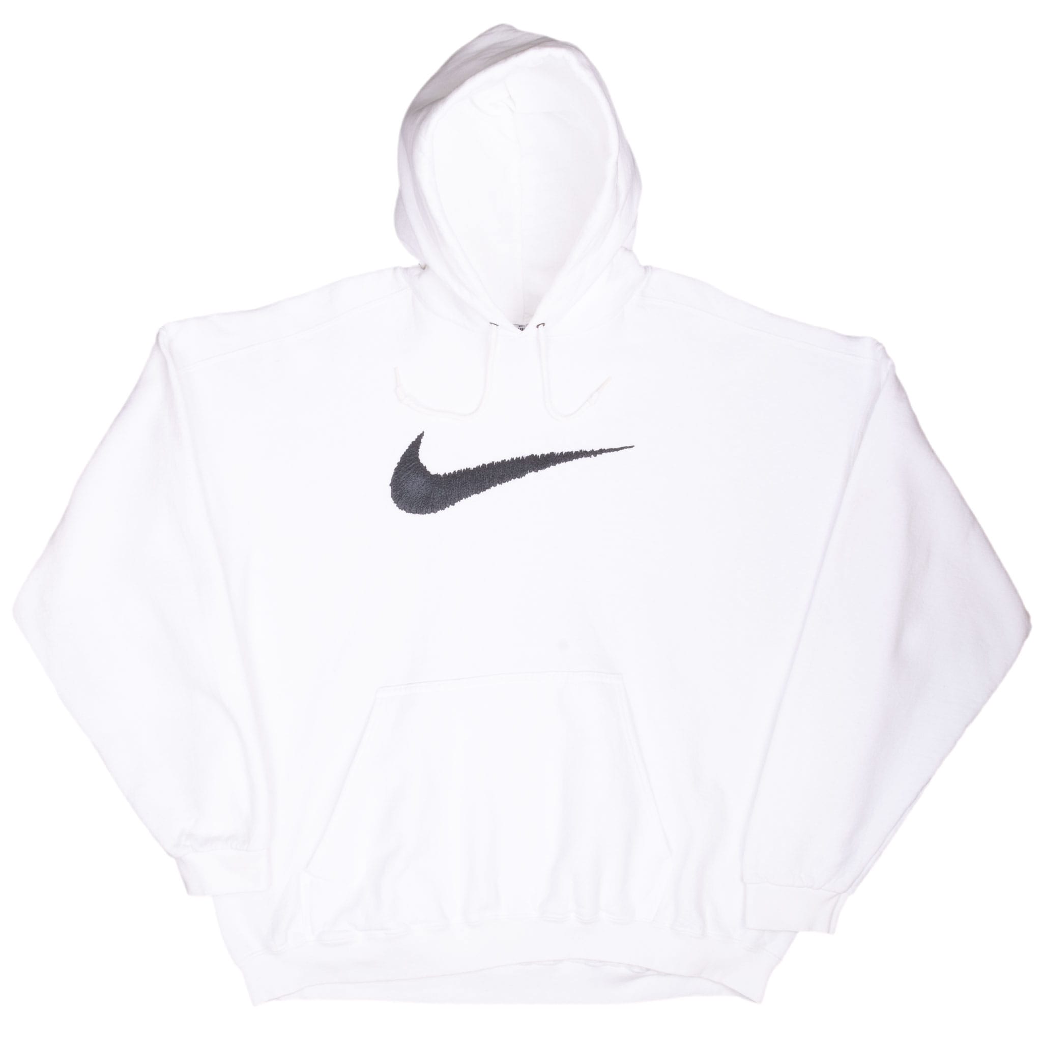 Vintage Nike Big Swoosh White Hoodie Sweatshirt 1990S Size 2Xl Made In Usa