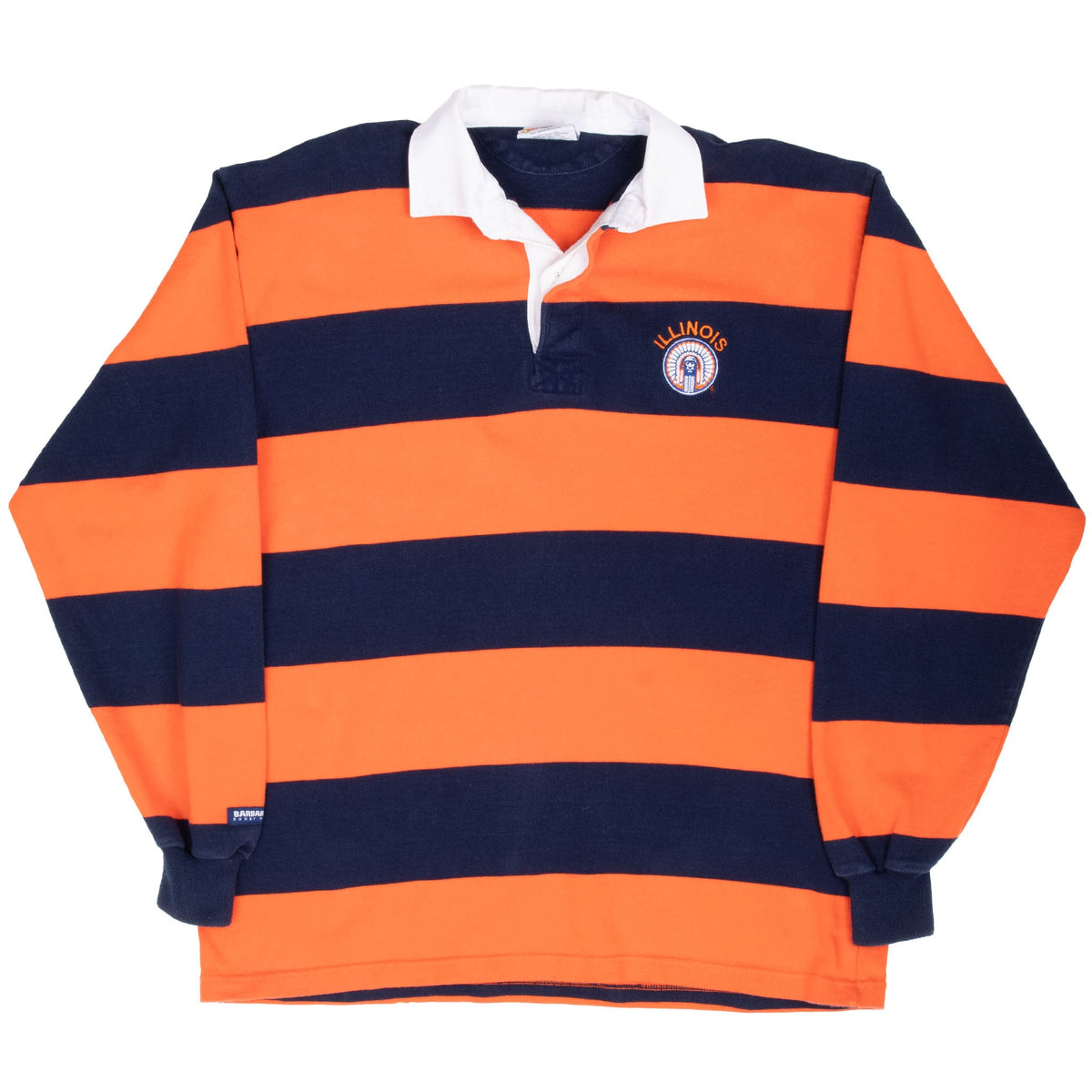 Vintage Illinois Fighting Illini Stripes Rugby Polo Shirt 1990S Size 2XL