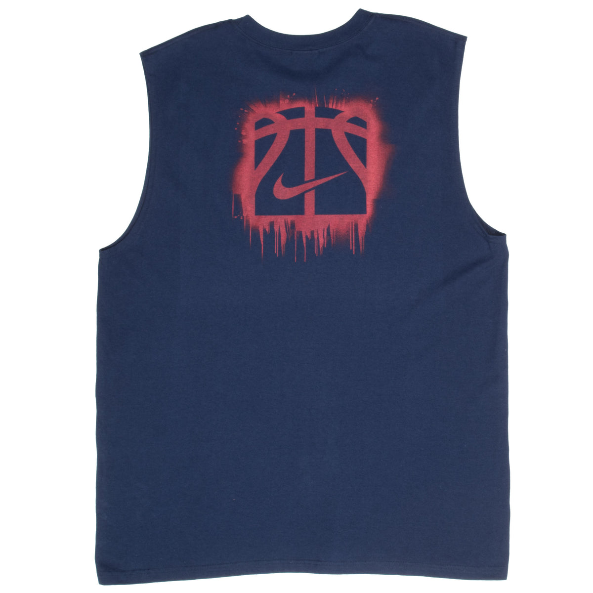 Back of navy Nike Hoops tank top with red basketball and Swoosh graphic