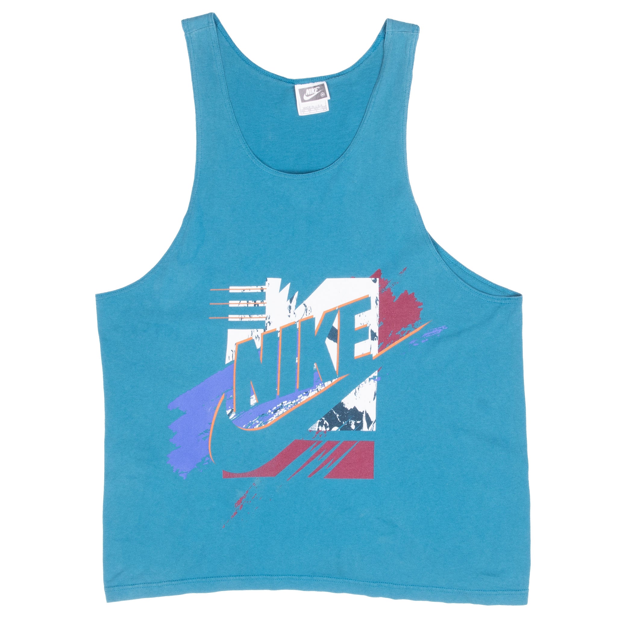 Vintage Nike Spellout Teal Tank Top Tee Shirt 1990S Size Medium Made In Usa