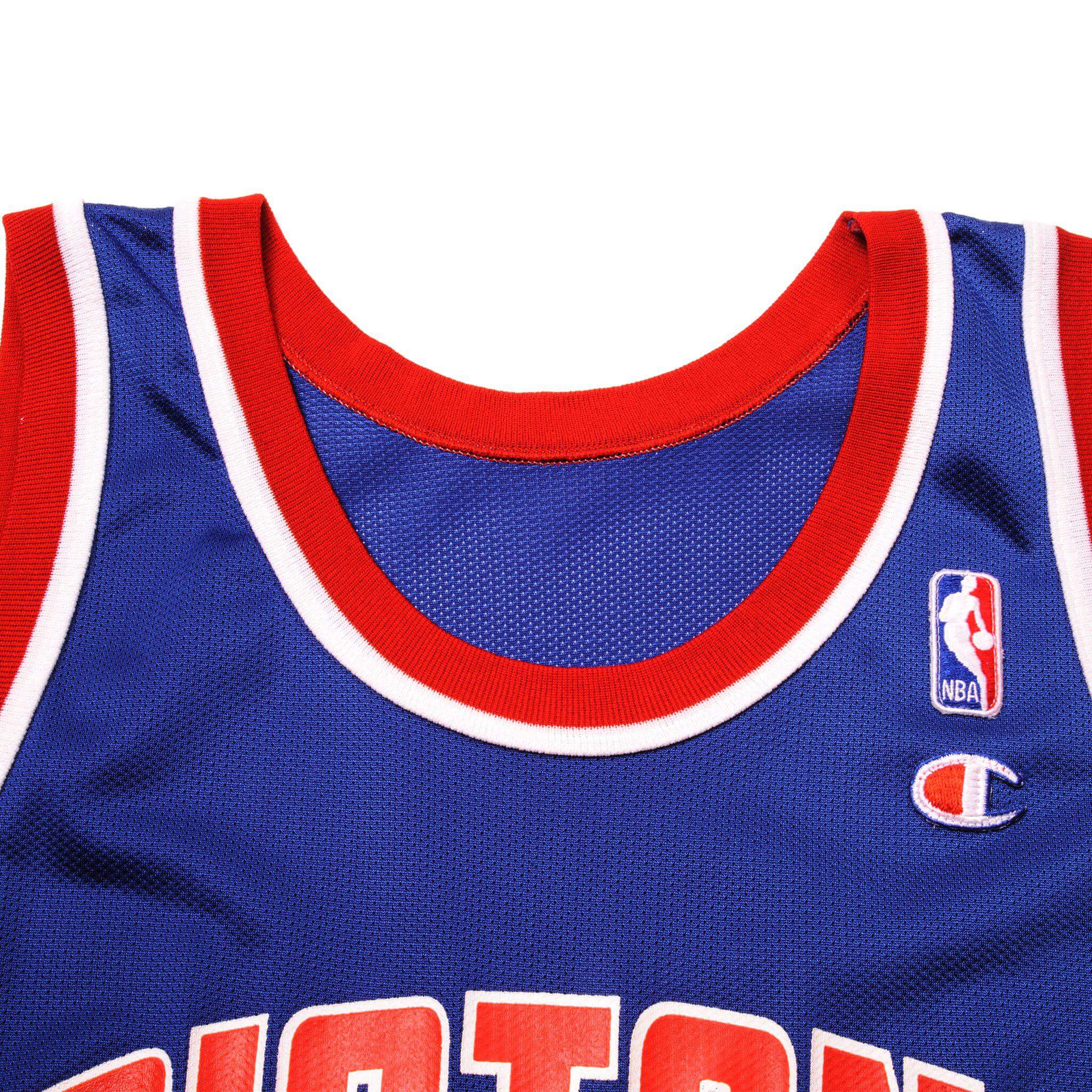 VINTAGE CHAMPION NBA DETROIT PISTONS HILL #33 JERSEY 1990s SIZE 44 MADE IN USA