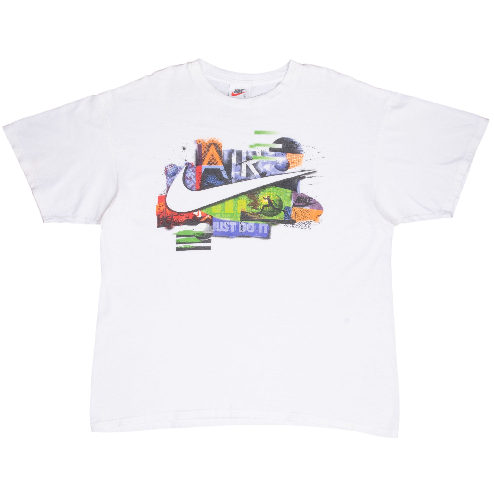 Vintage Nike Big Swoosh 1990S White Tee Shirt Size Large Made In Usa