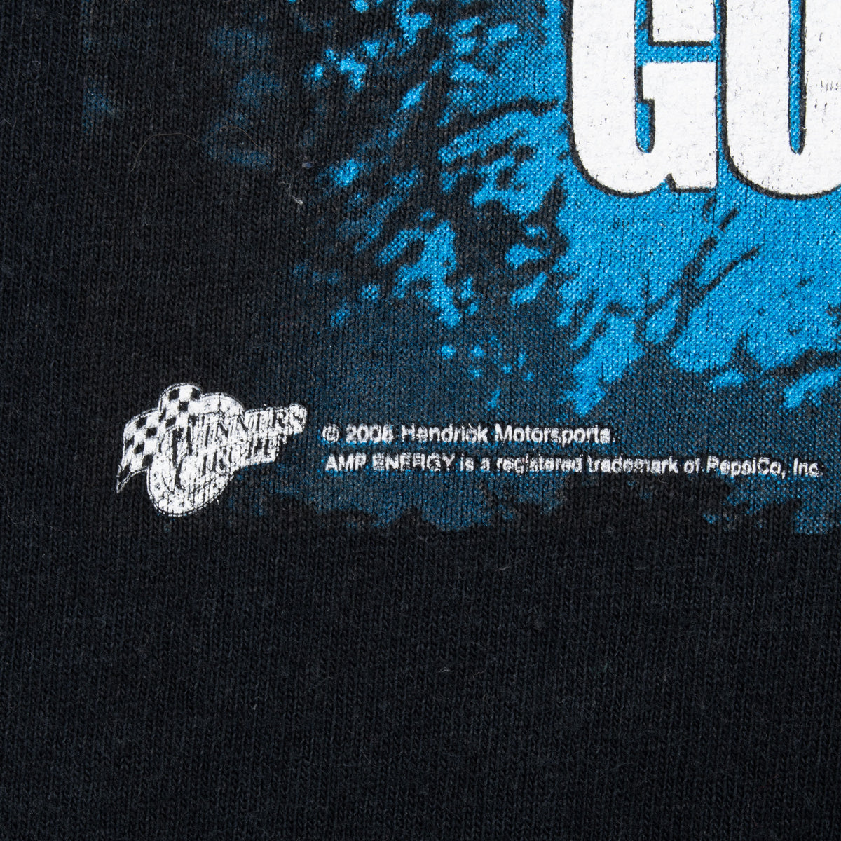 Close-up of Winners Circle and Hendrick Motorsports copyright text on the back print