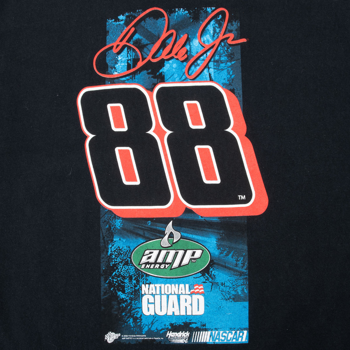 Back print detail with Dale Jr. signature, number 88, AMP Energy, National Guard and NASCAR logos