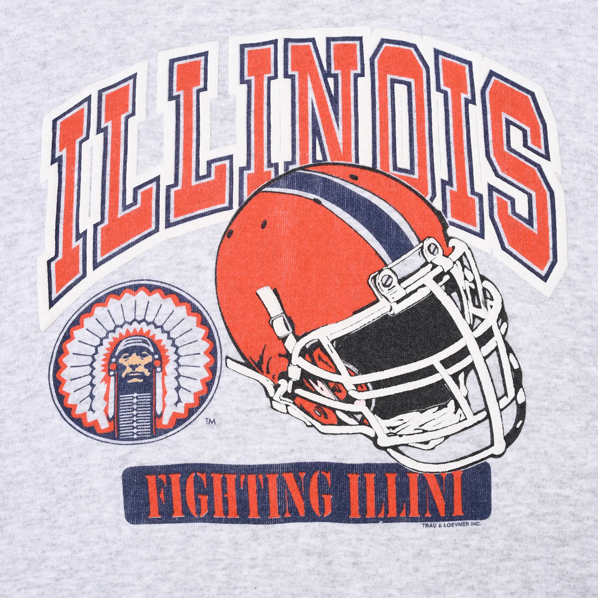 Close-up of Illinois Fighting Illini print with orange helmet and team logo