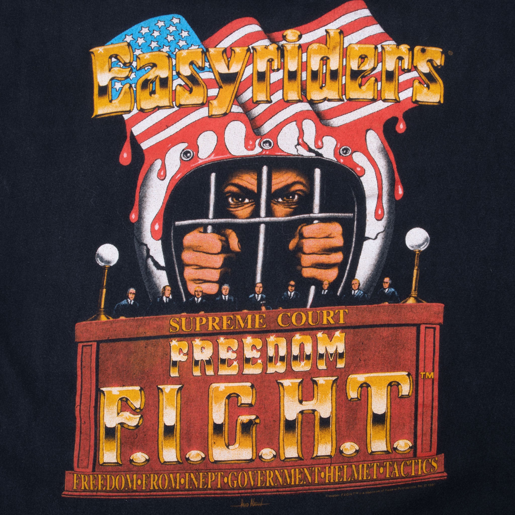 Vintage Easy Riders Freedom Fight 1991 Biker Tee Shirt Size Xl Made In Usa With Single Stitch Sleeves