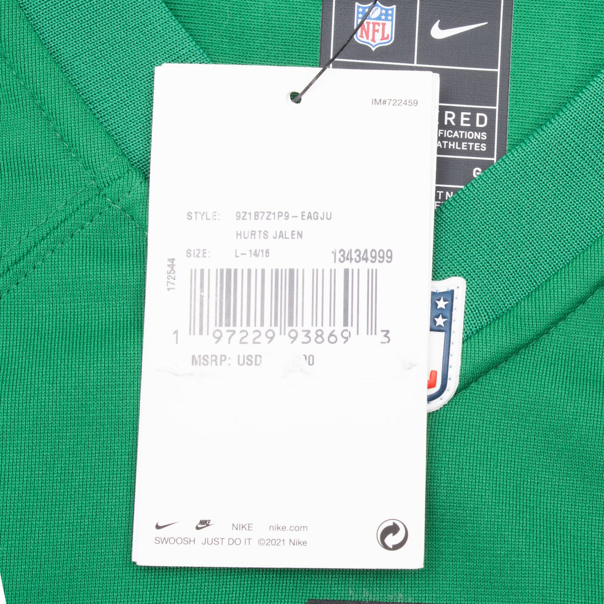 Vintage Nfl Philadelphia Eagles Hurts #1 Nike Jersey Size Large Youth Deadstock