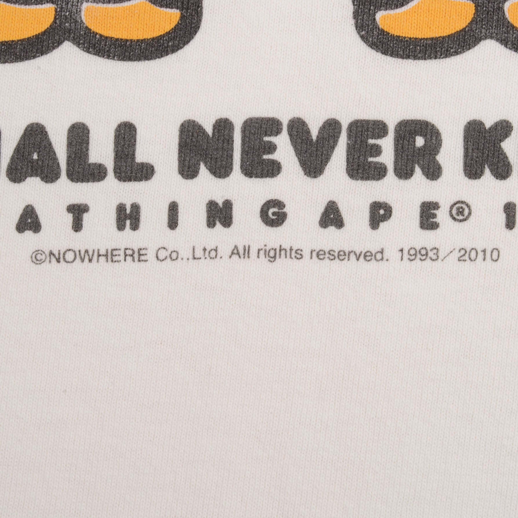 Vintage Bape A Bathing Ape, Ape Shall Never Kill Ape 1993-2010 Tee Shirt Size Medium Made In Japan With Single Stitch Sleeves