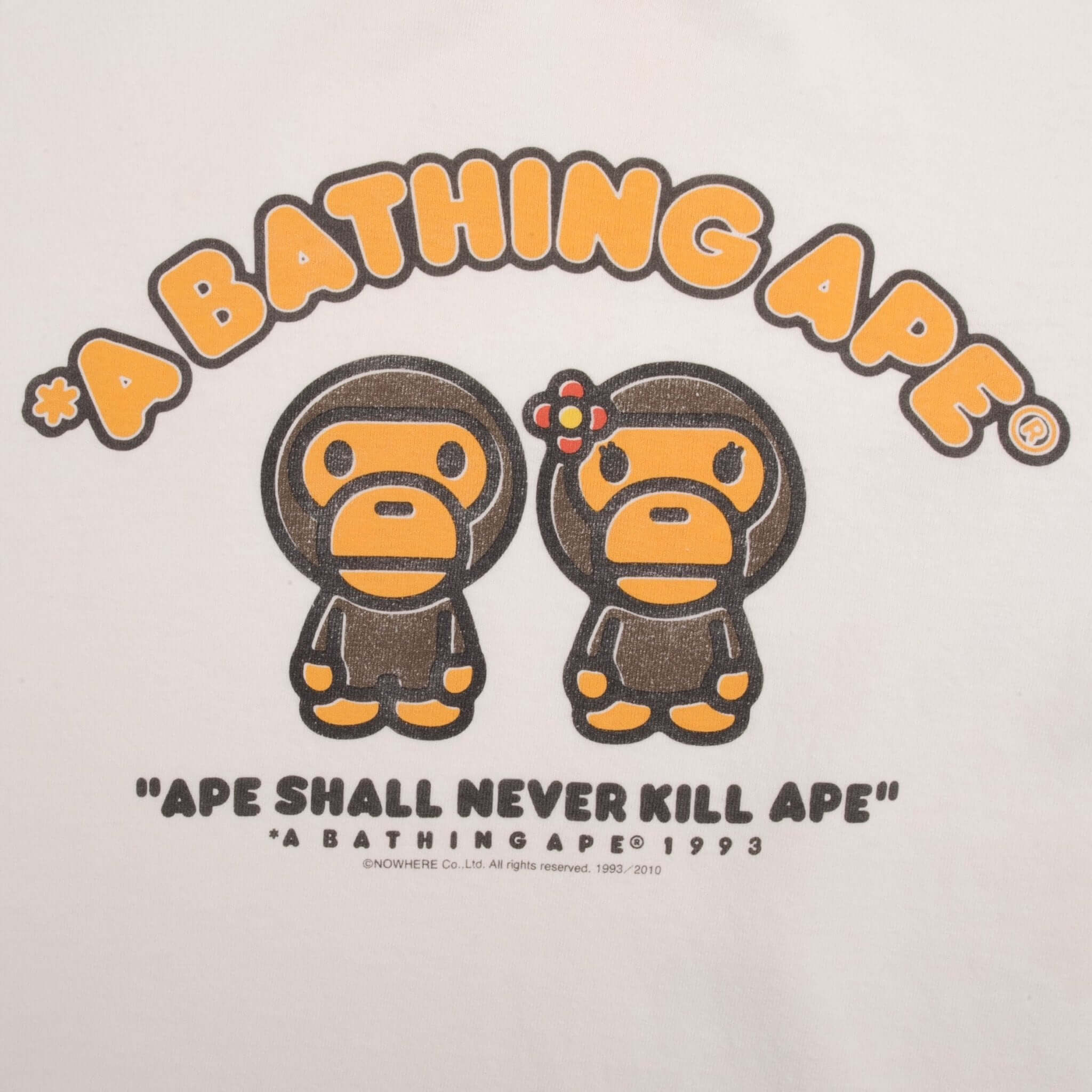 Vintage Bape A Bathing Ape, Ape Shall Never Kill Ape 1993-2010 Tee Shirt Size Medium Made In Japan With Single Stitch Sleeves