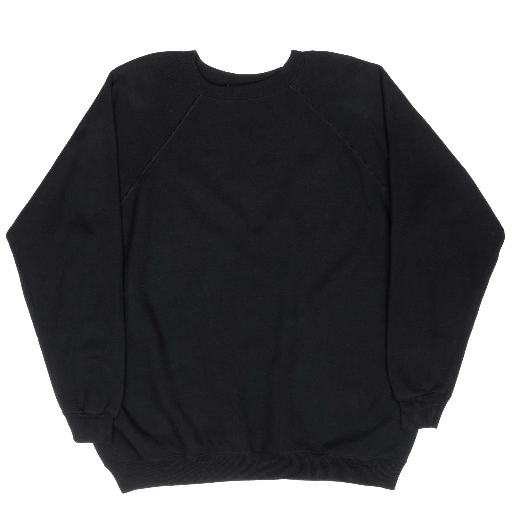 Black Hanes blank crewneck sweatshirt laid flat