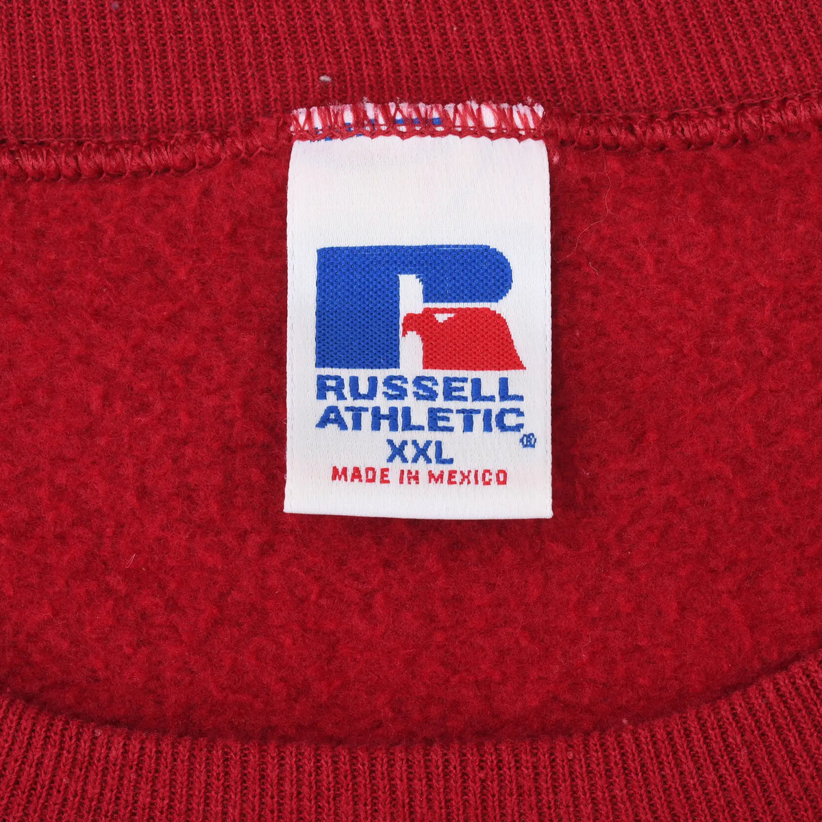 Russell Athletic XXL neck label inside red crewneck sweatshirt