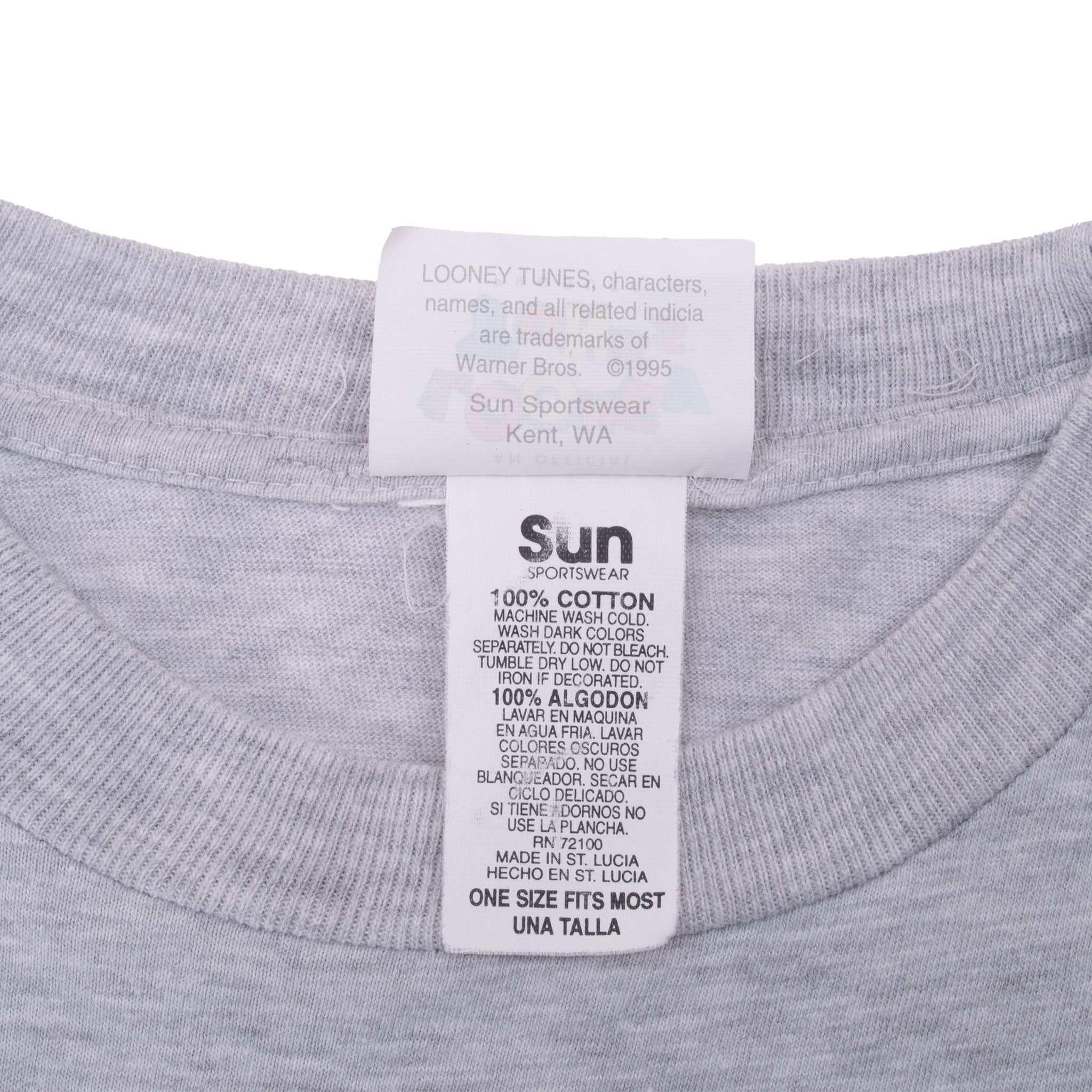 Vintage Looney Tunes Golf 1995 Grey Tee Shirt Size XL With Single Stitch Sleeves