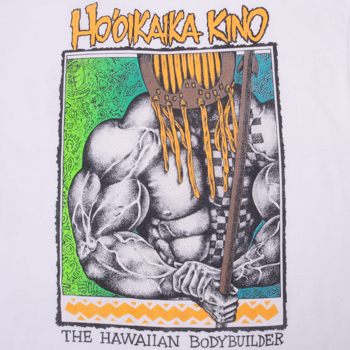Vintage Hawaii Island Warior Ho'oikaika Kino Bodybuilding Tee Shirt 1990S Medium Made In Usa With Single Stitch Sleeves