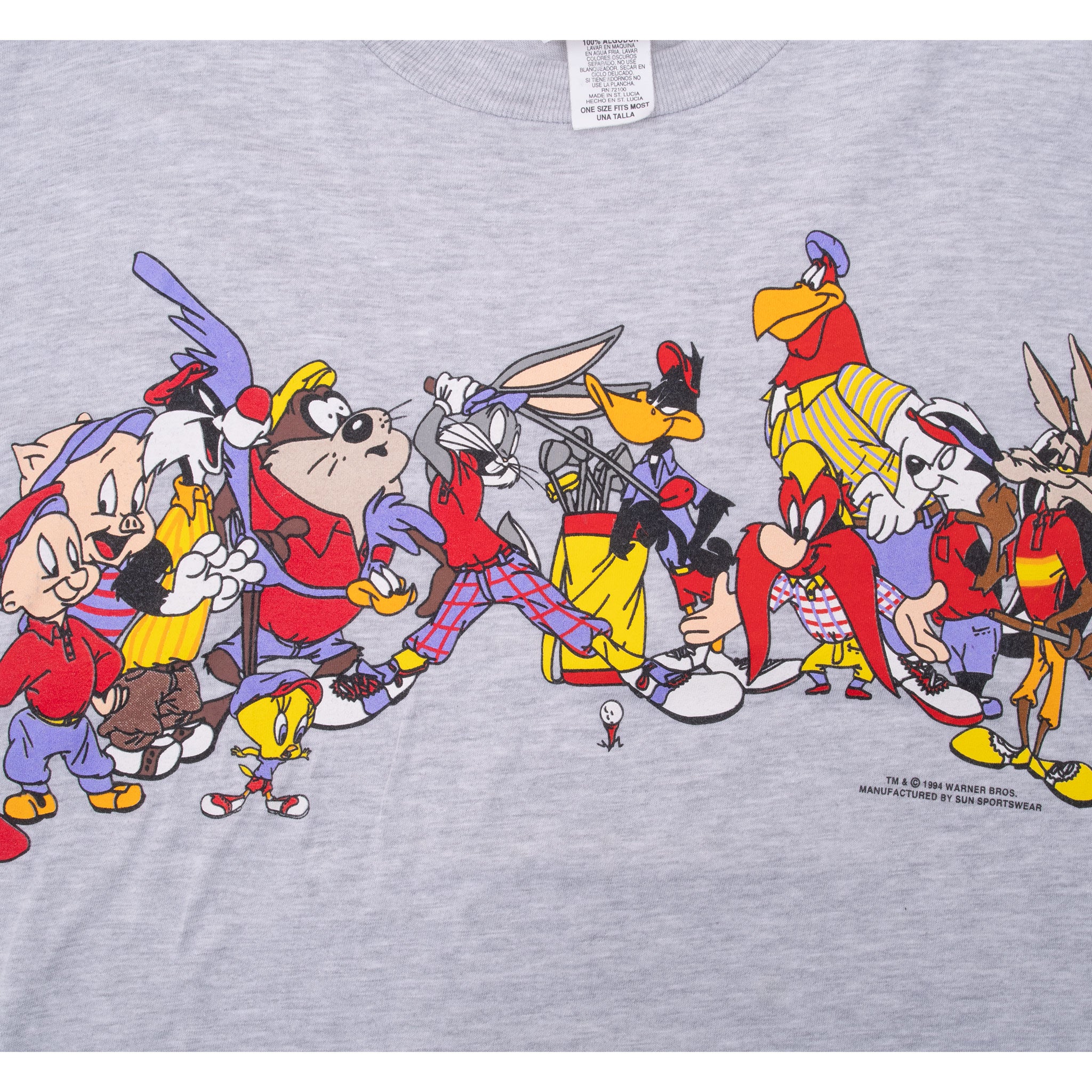 Vintage Looney Tunes Golf 1995 Grey Tee Shirt Size XL With Single Stitch Sleeves