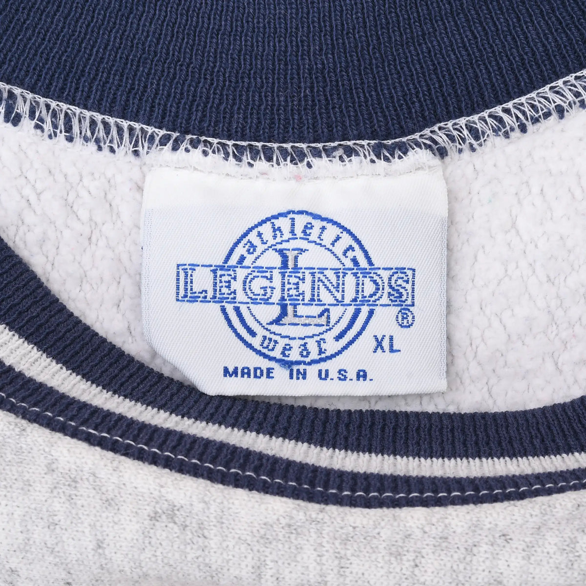 Athletic Legends West XL Made in U.S.A. neck label on grey sweatshirt