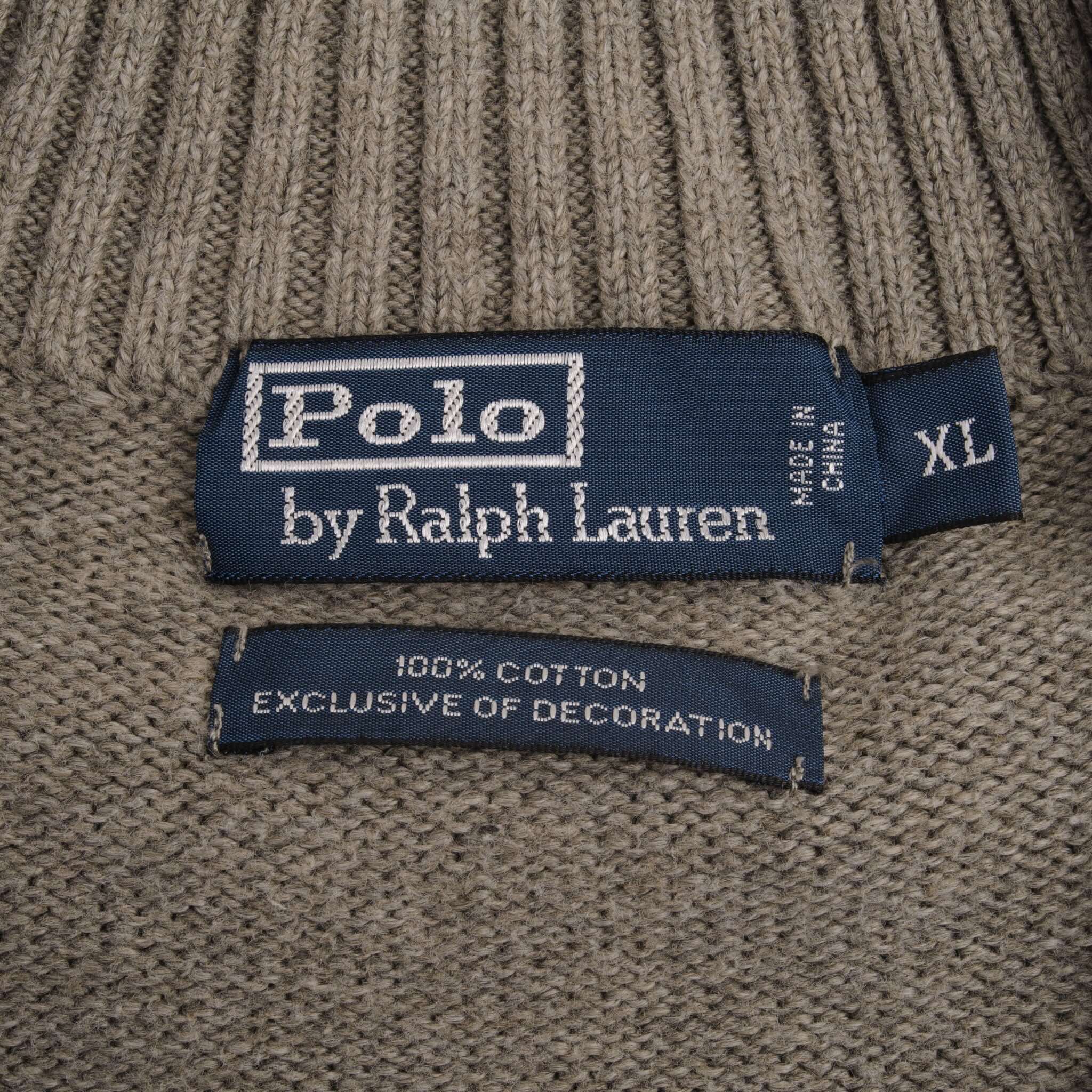Vintage Polo Ralph Lauren Grey Knit Quarter 1/4 Zip Sweater 1990S Size XL
