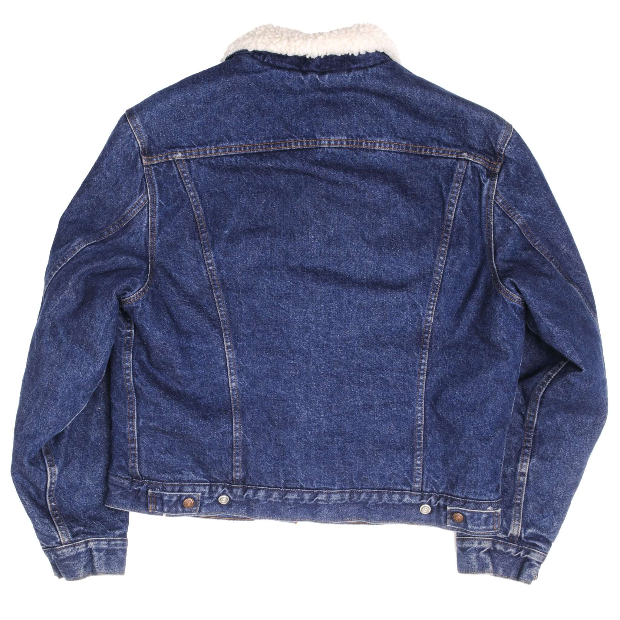 Vintage Levis Sherpa Trucker Denim Jacket Dark Wash 1980s Size 44R Made In USA. Button #527