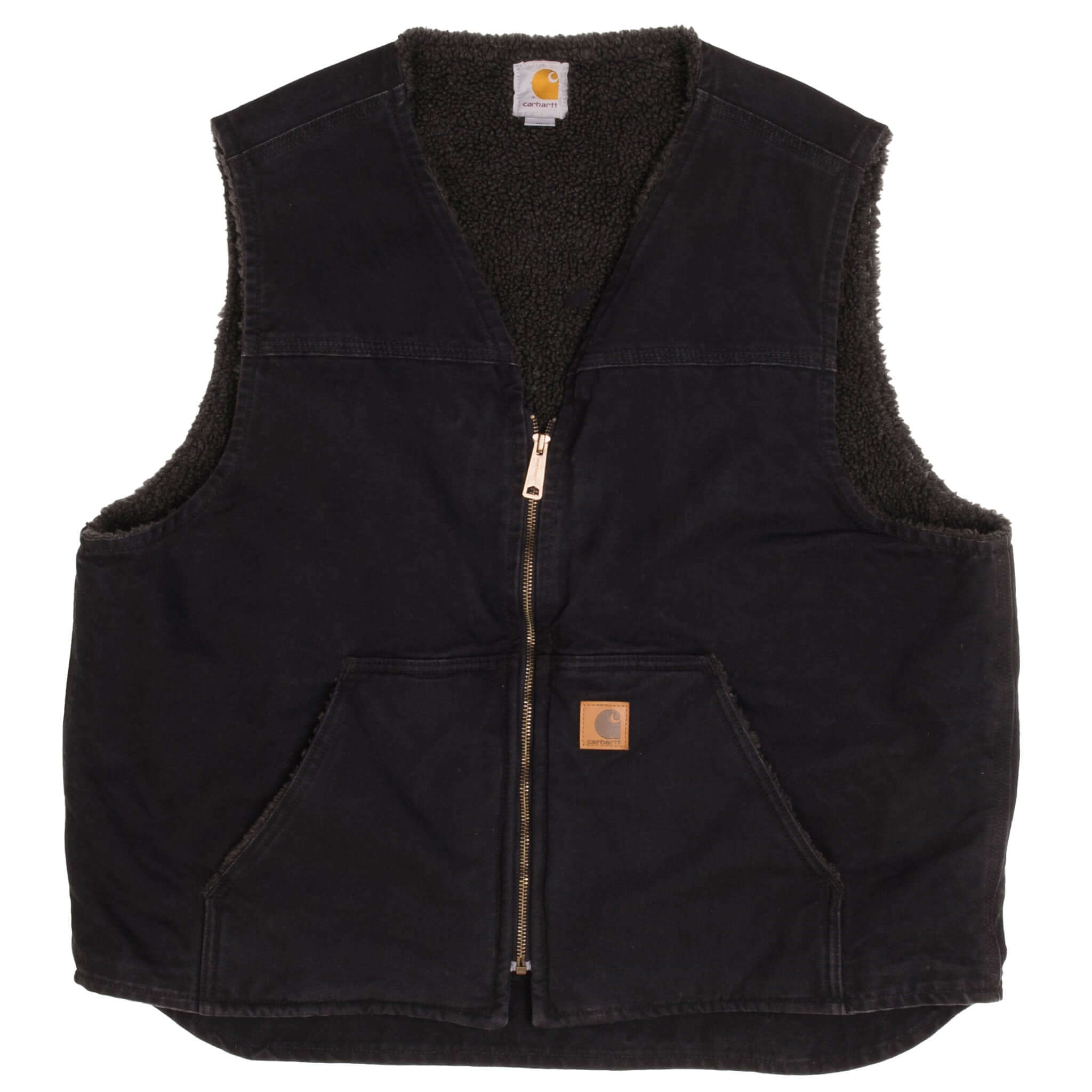 Vintage Carhartt Sherpa Lined Black Vest Jacket Unlined 1990s Size Large V26BLK
