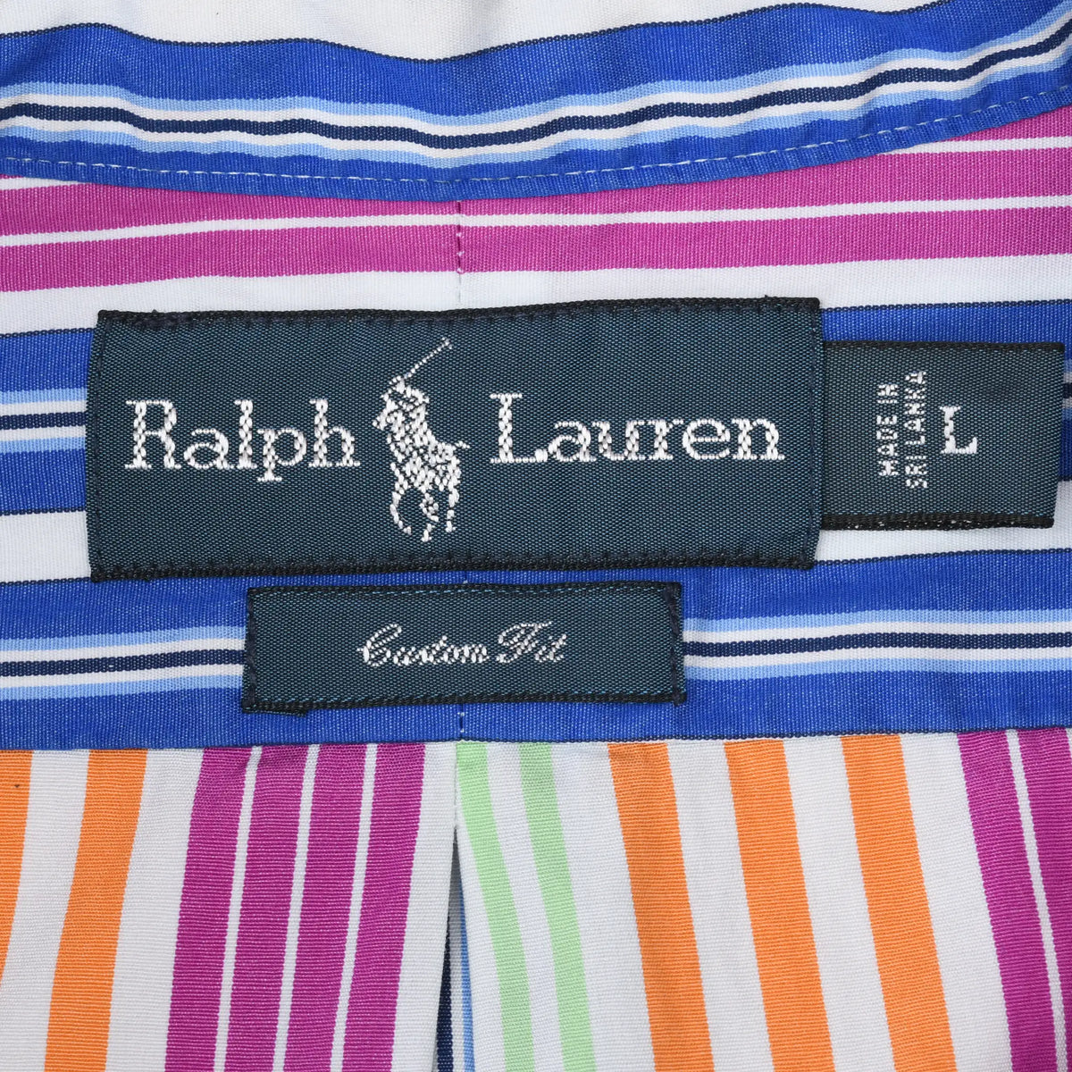 Ralph Lauren Custom Fit neck label and large size tag inside striped shirt