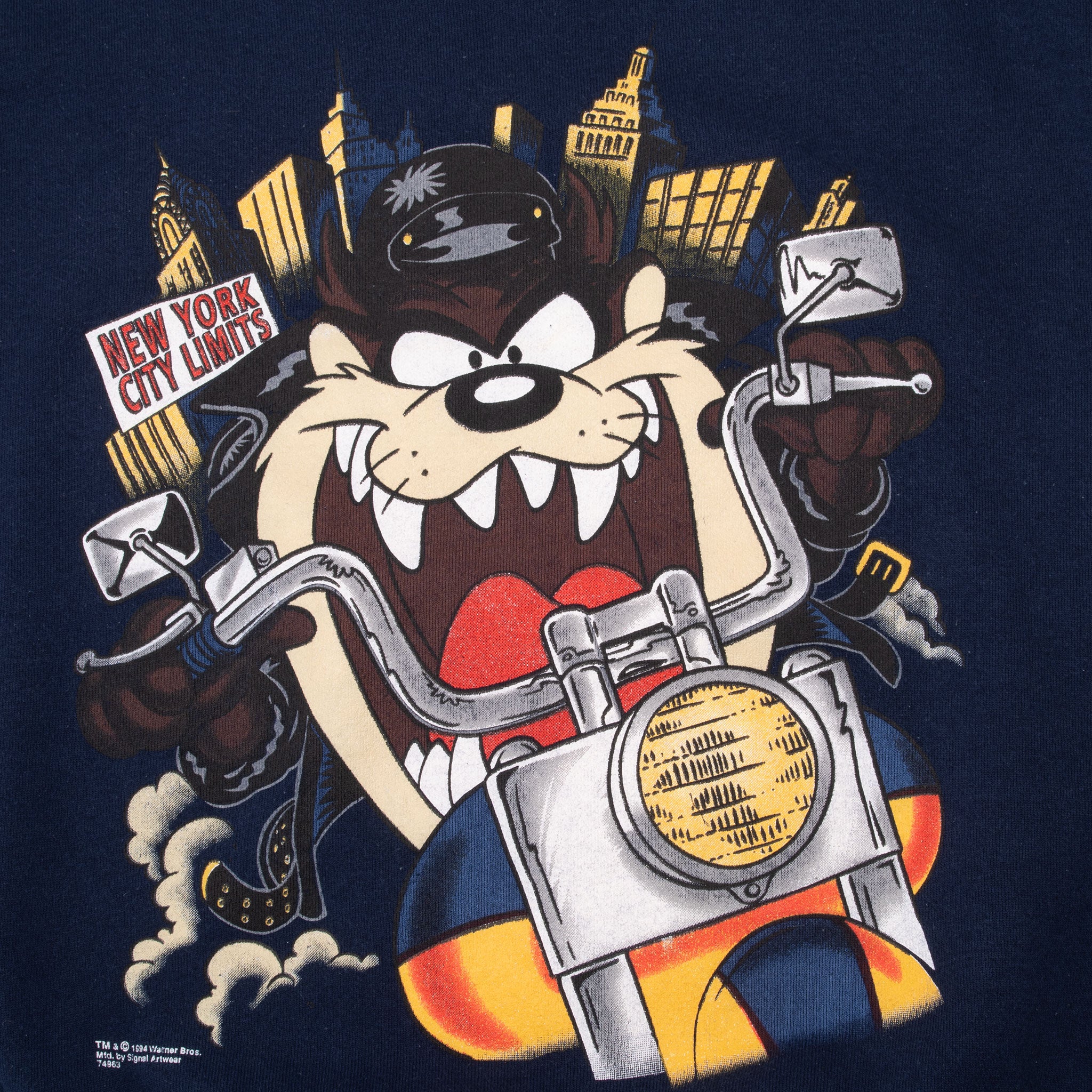 Vintage Looney Tunes Taz Biker Nyc Hollywood Sweatshirt 1994 Size Large