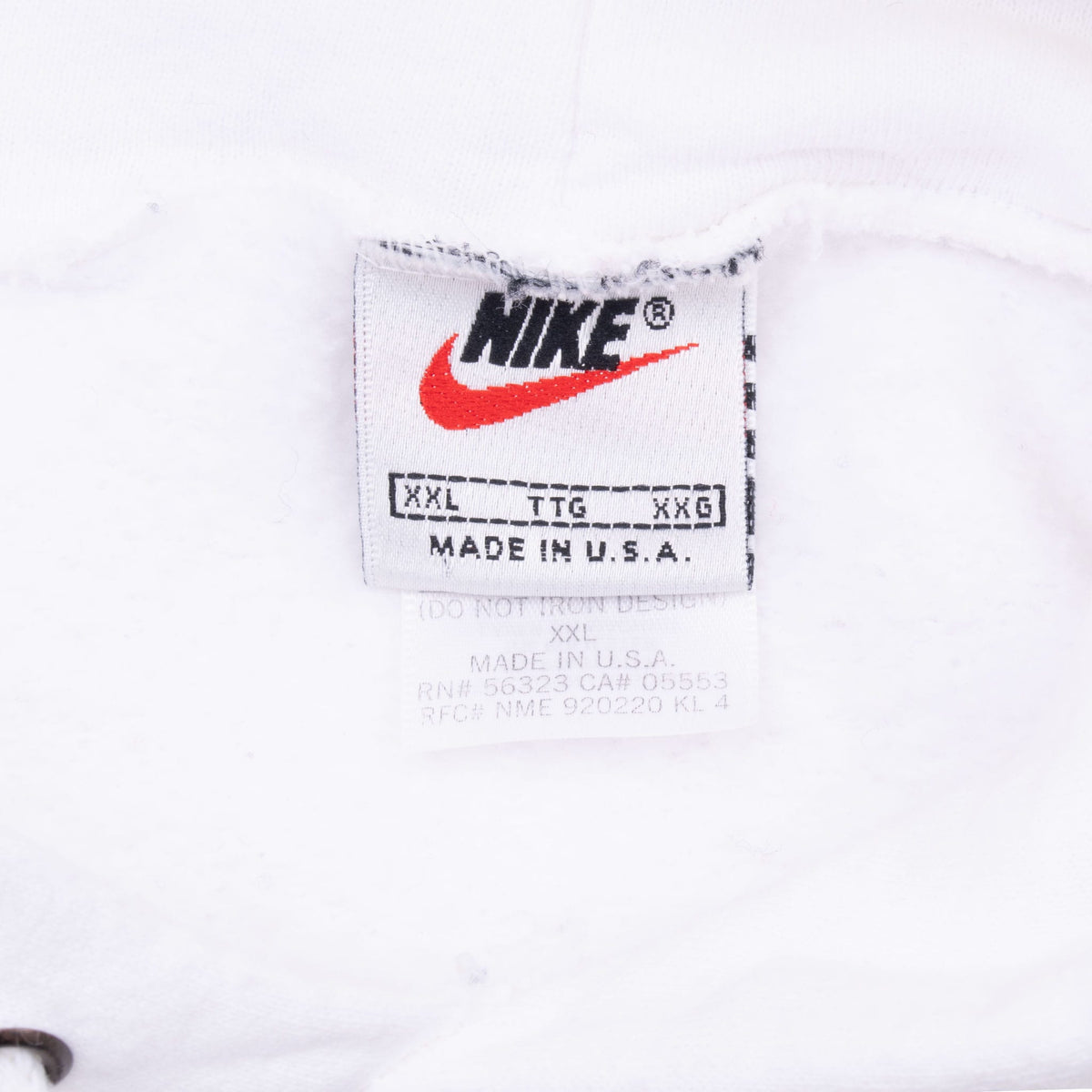 Vintage Nike Big Swoosh White Hoodie Sweatshirt 1990S Size 2Xl Made In Usa